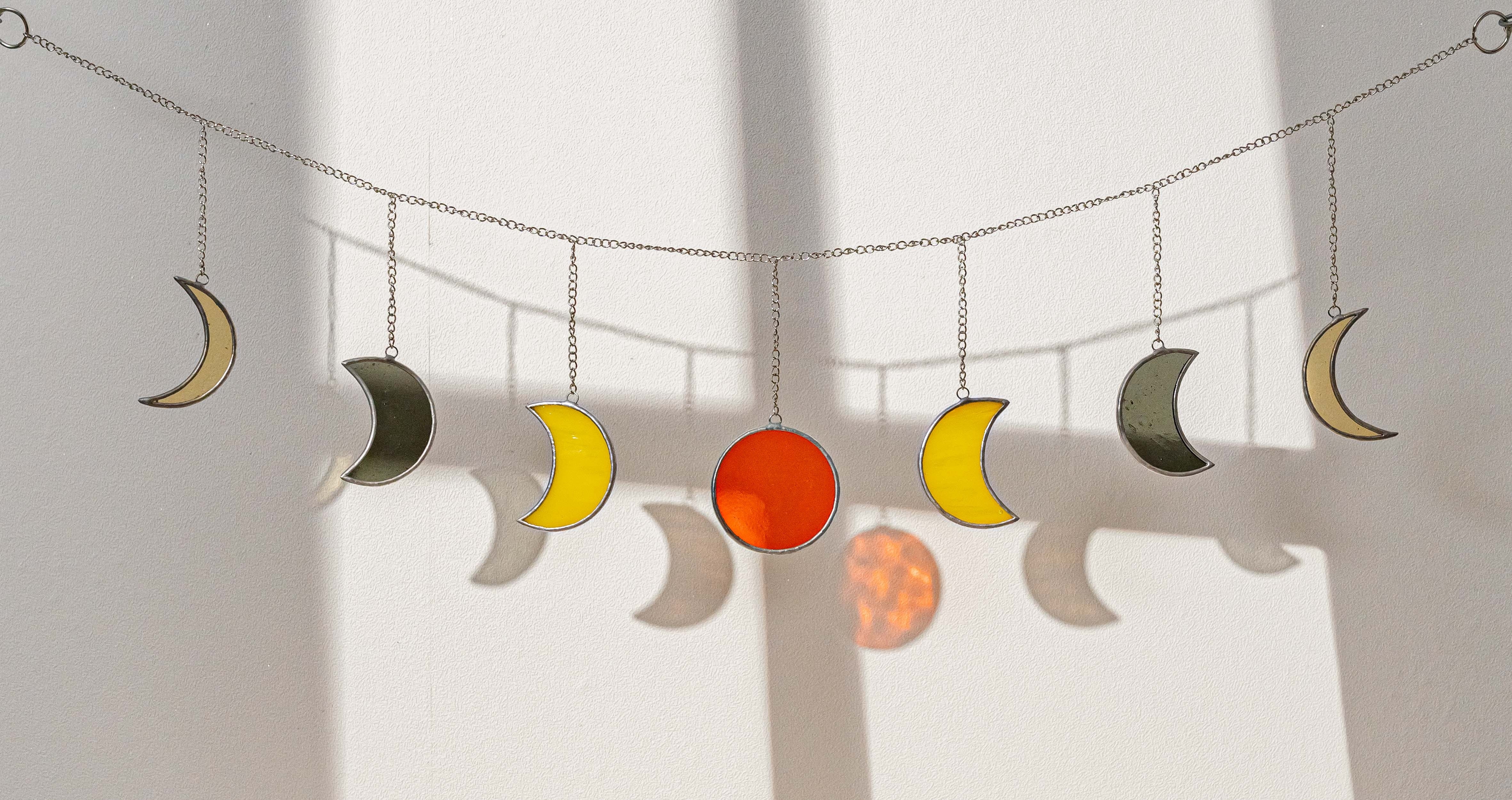 Moon Phase Stained Glass Garland for Boho Inspired Wall Art