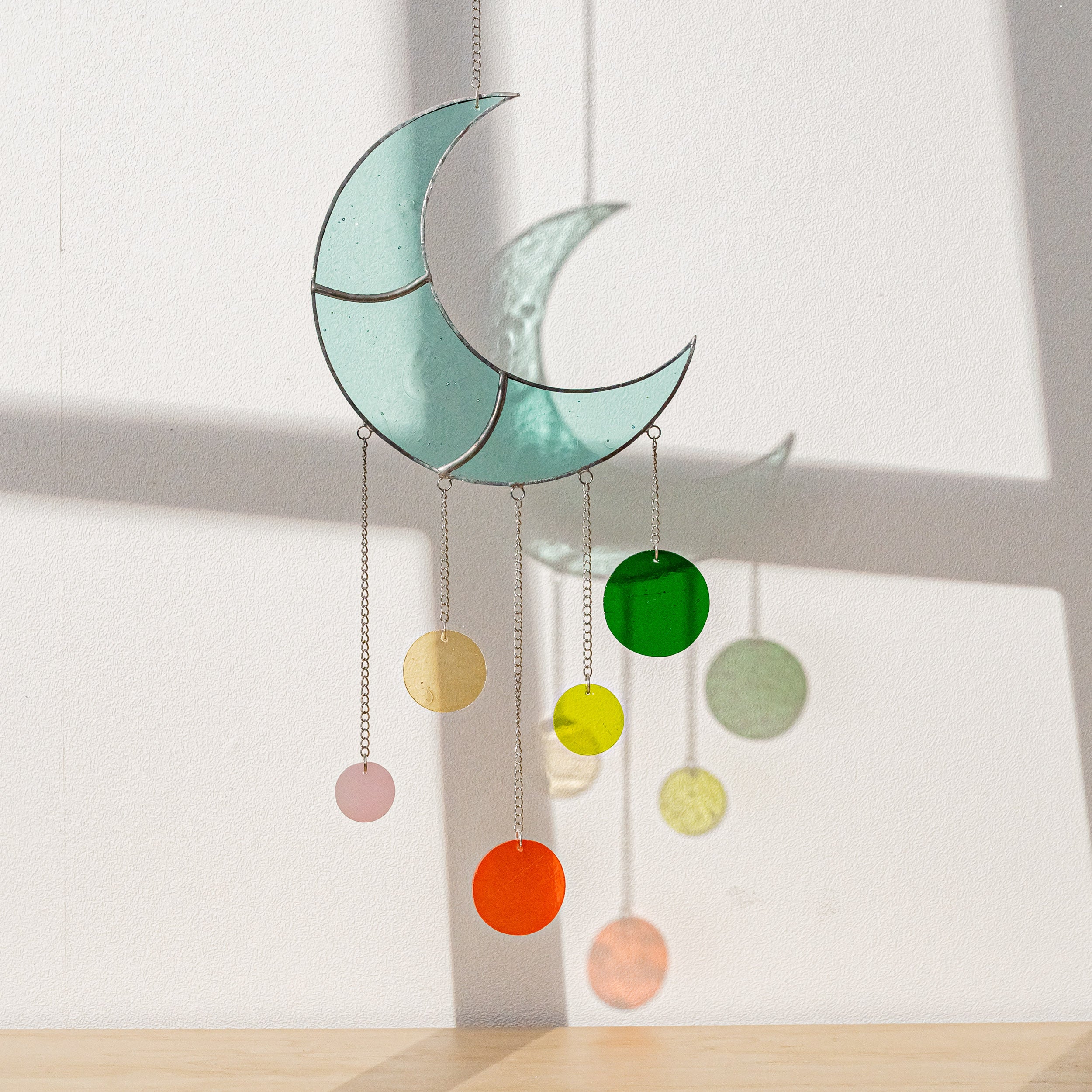 Moon Phase Stained Glass Wind Chimes for Elegant Home Decor