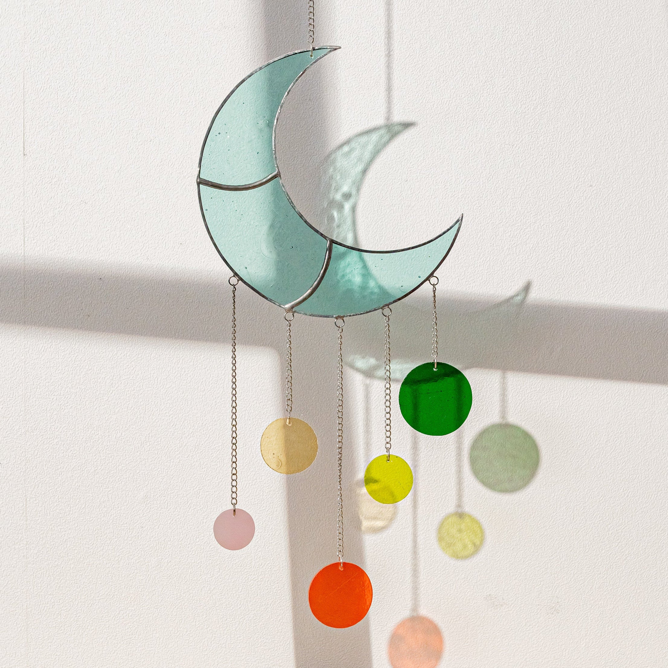 Stained Glass Moon Wind Chime for Wall hanging art, decor F55