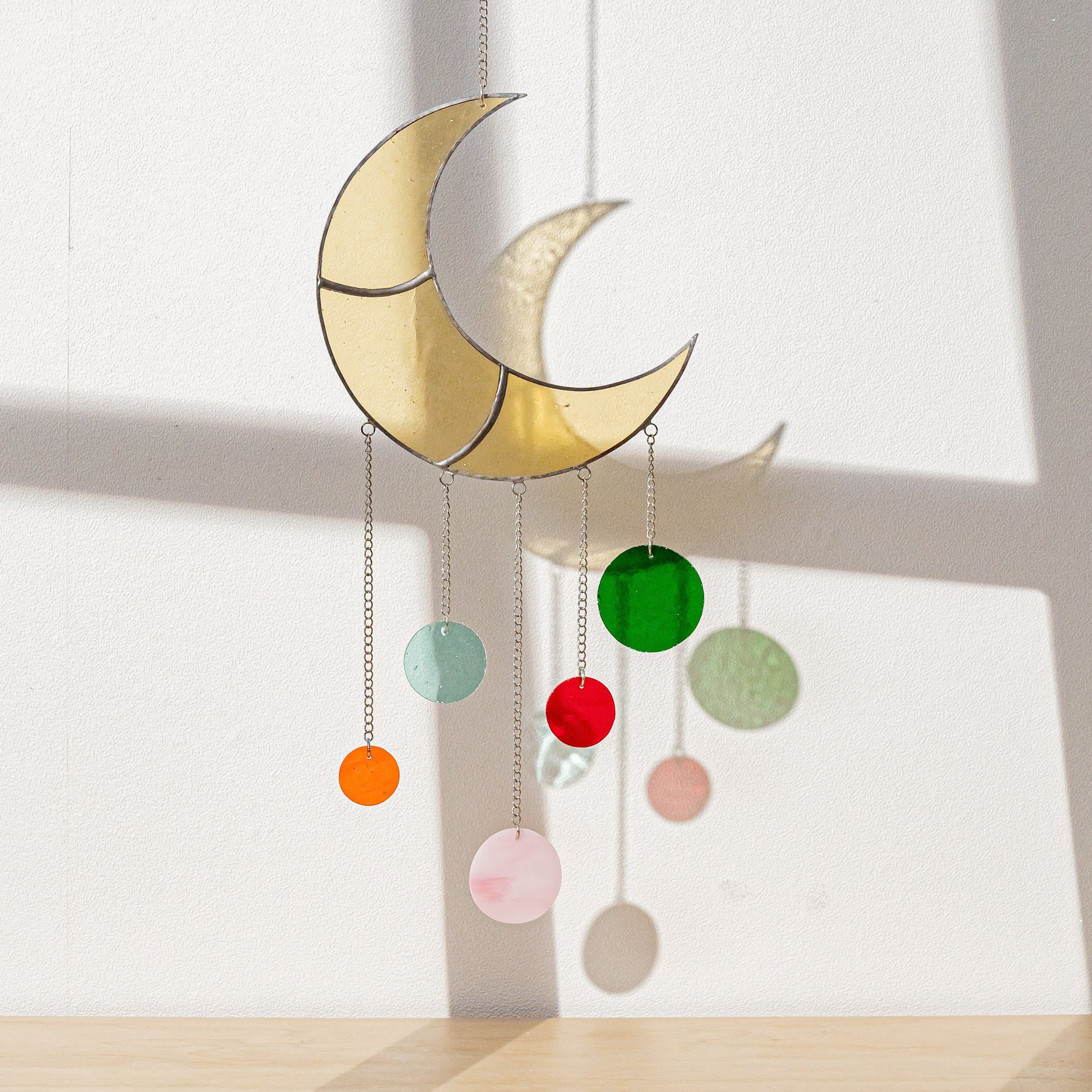 Moon Phase Stained Glass Wind Chimes Suncatcher for Chic Home Accents