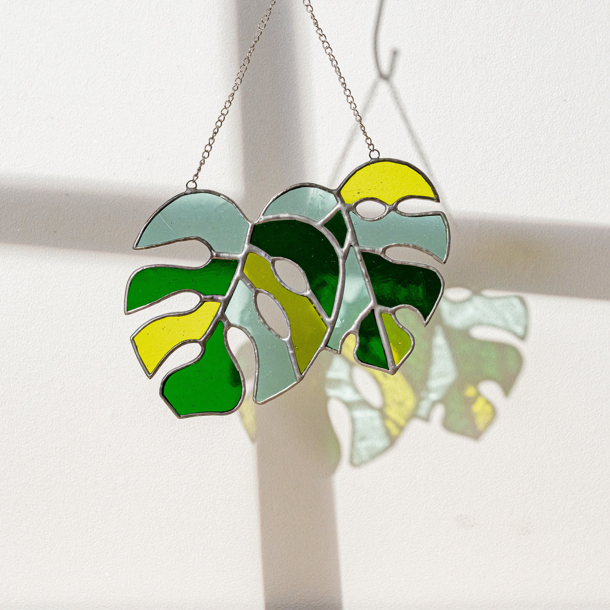 Pair of Monstera Leaf Stained Glass Art for Lively Home Accents