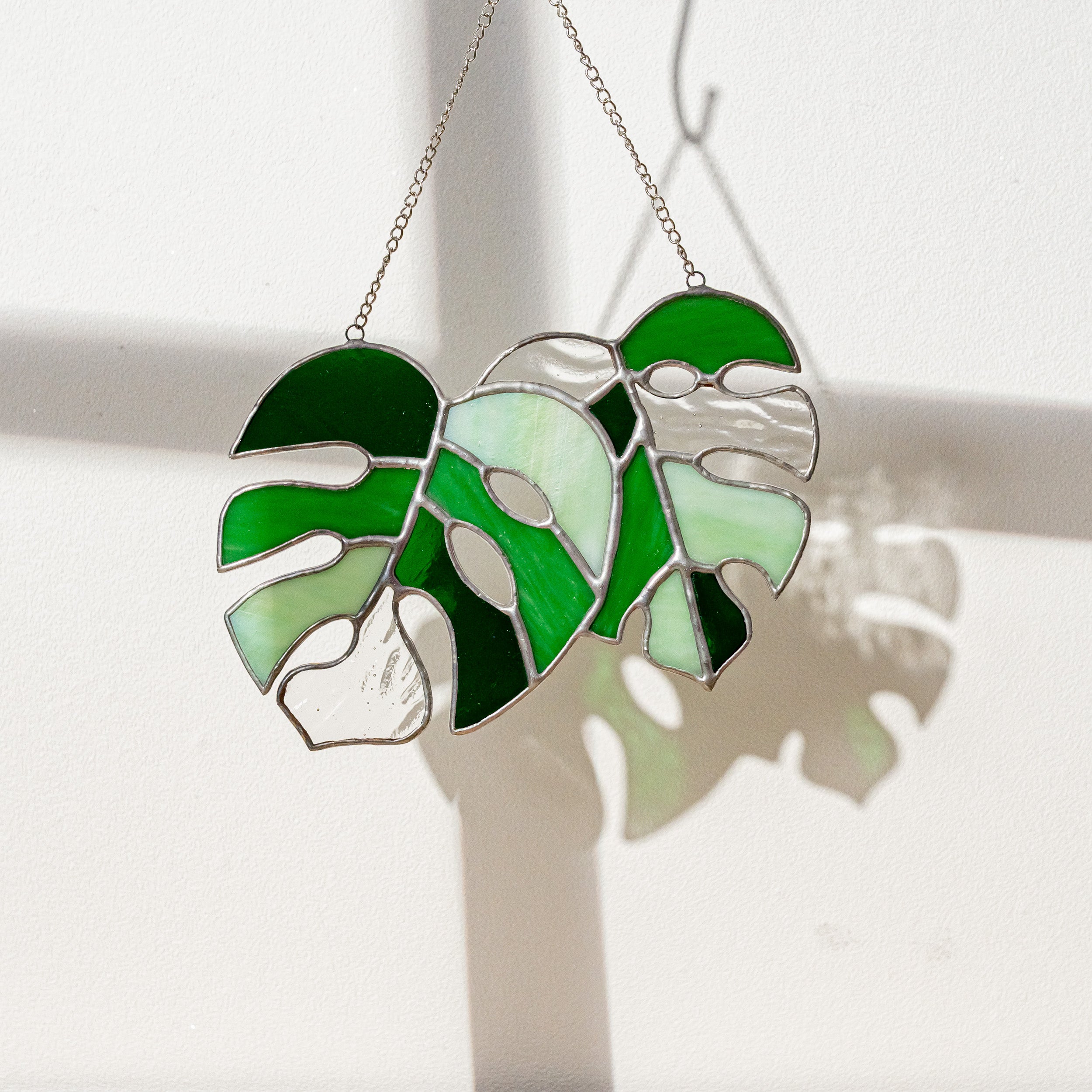 Pair of Monstera Leaf Stained Glass for Lively Home Accents