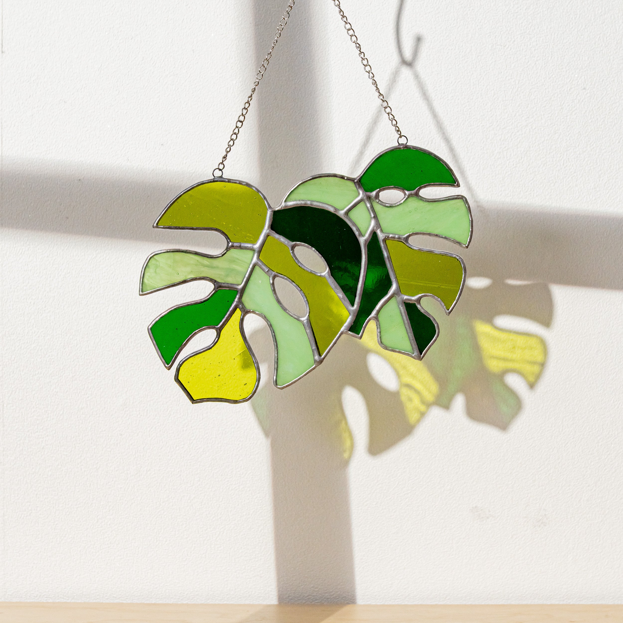 Pair of Monstera Leaf Stained Glass for Lively Home Accents