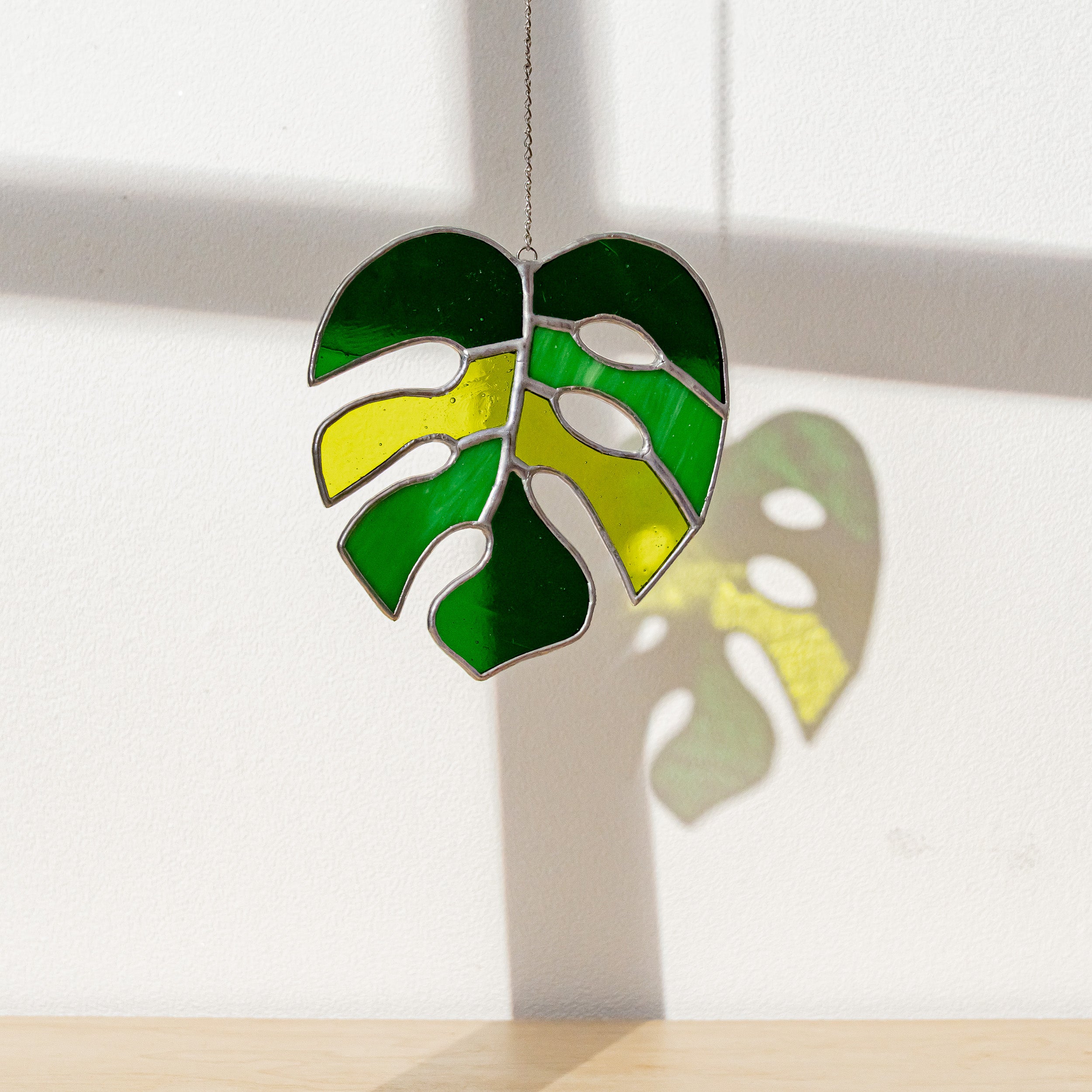 Tropical Monstera Leaf Stained Glass Art for Boho and Coastal Spaces