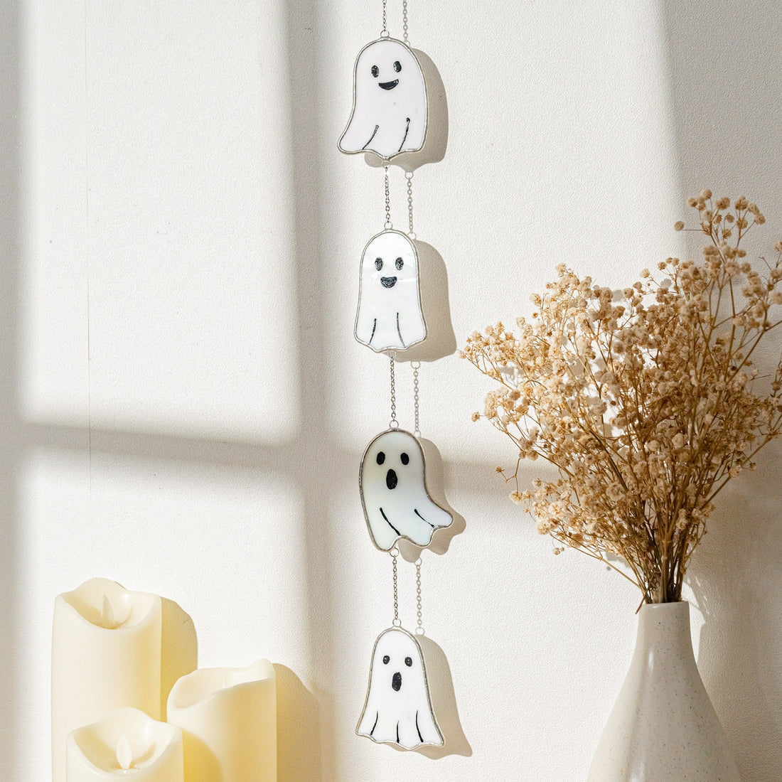 Halloween Ghost Pumpkin Stained Glass, Halloween garland for Q15