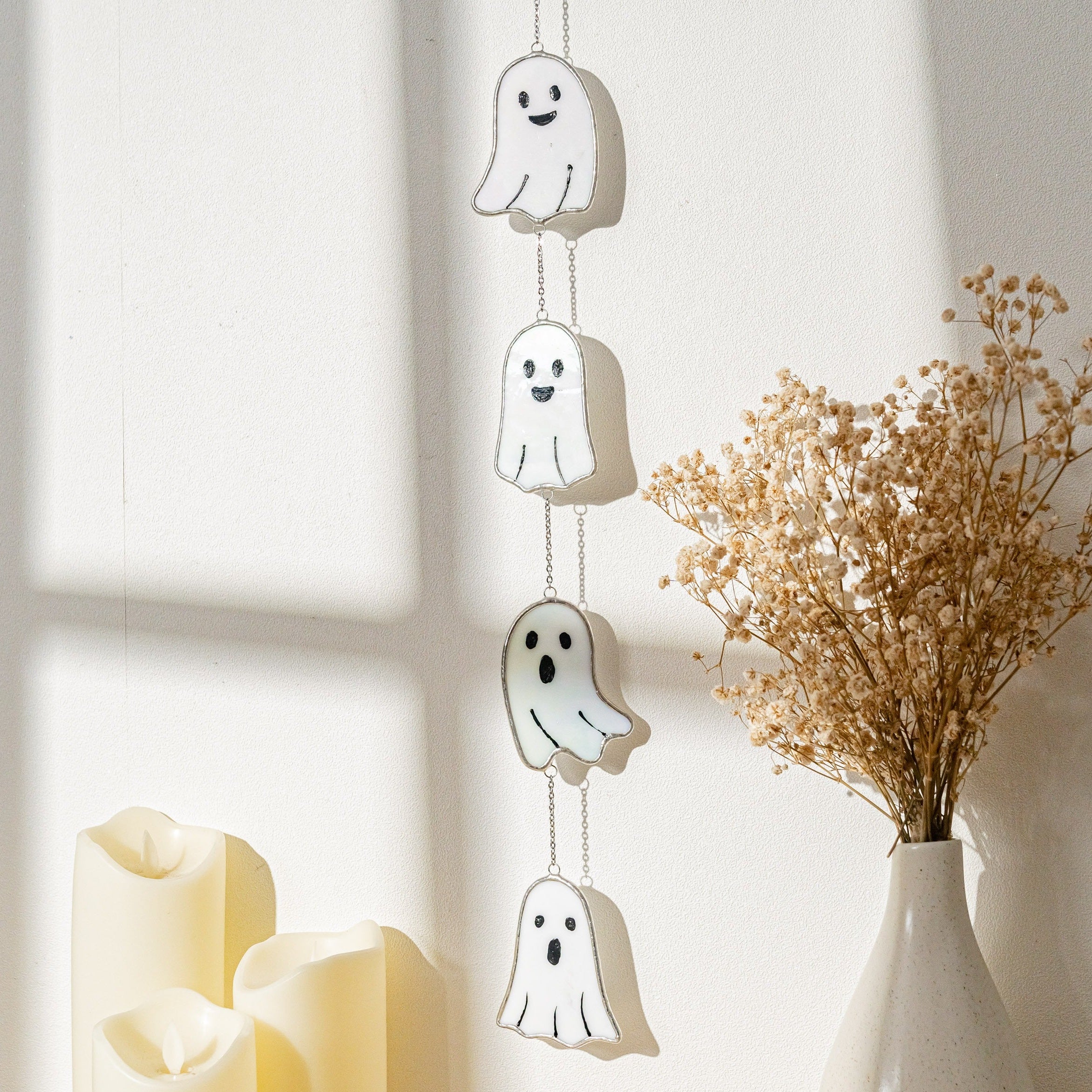 Halloween Ghost Pumpkin Stained Glass for decorations, and Q15