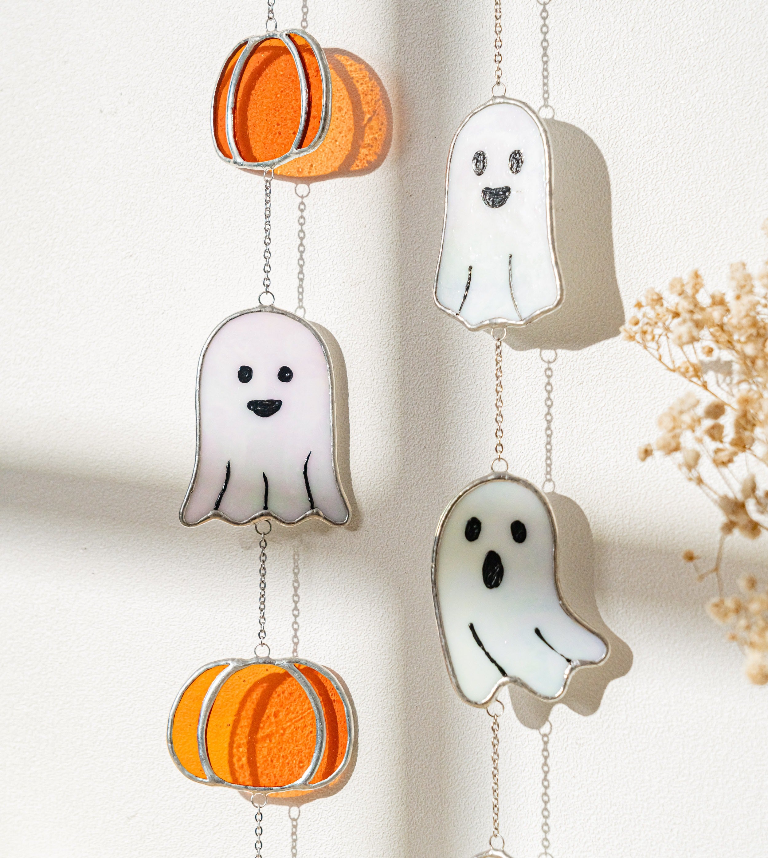 Halloween Ghost Pumpkin Stained Glass for decorations, and Q15