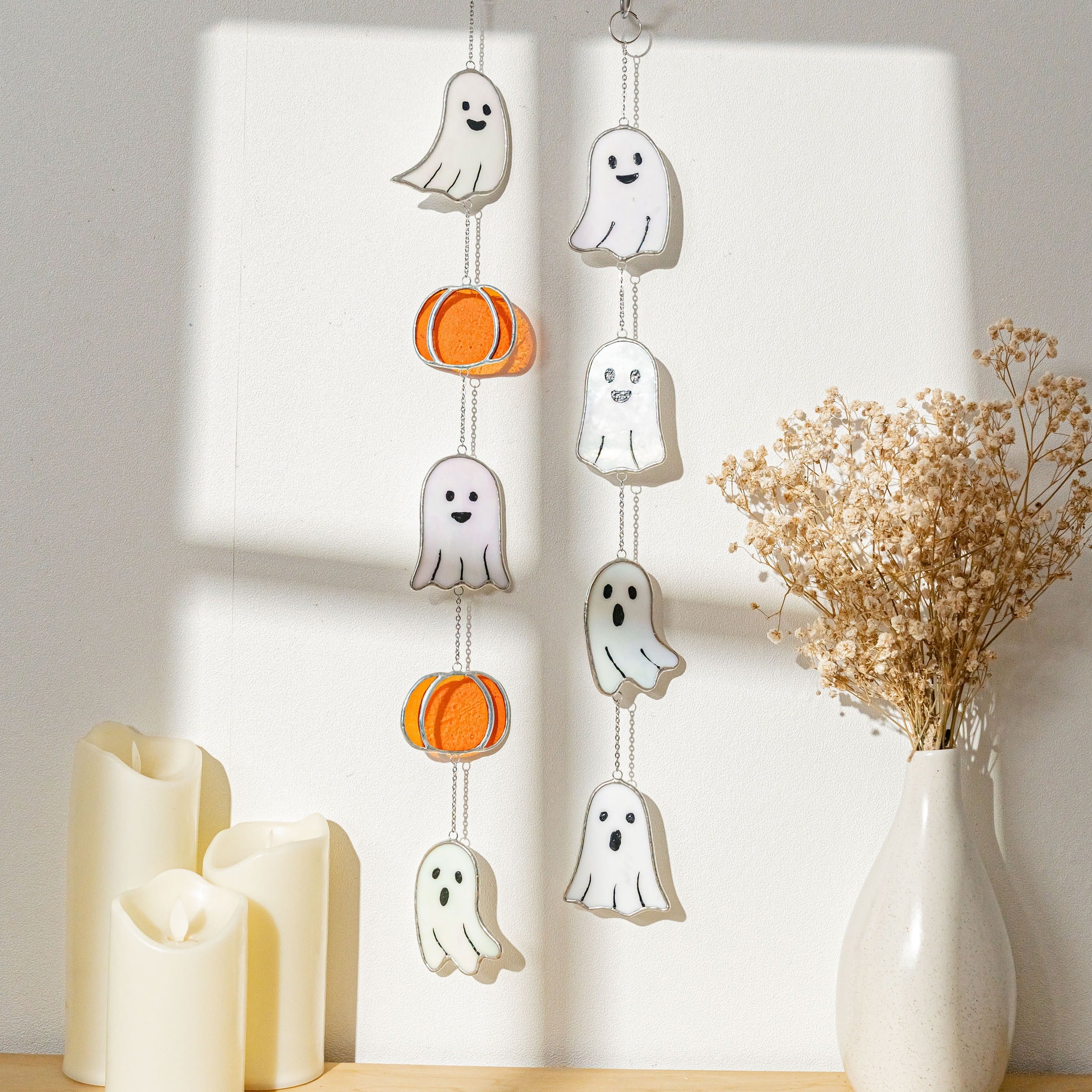 Halloween Ghost Pumpkin Stained Glass for decorations, and Q15