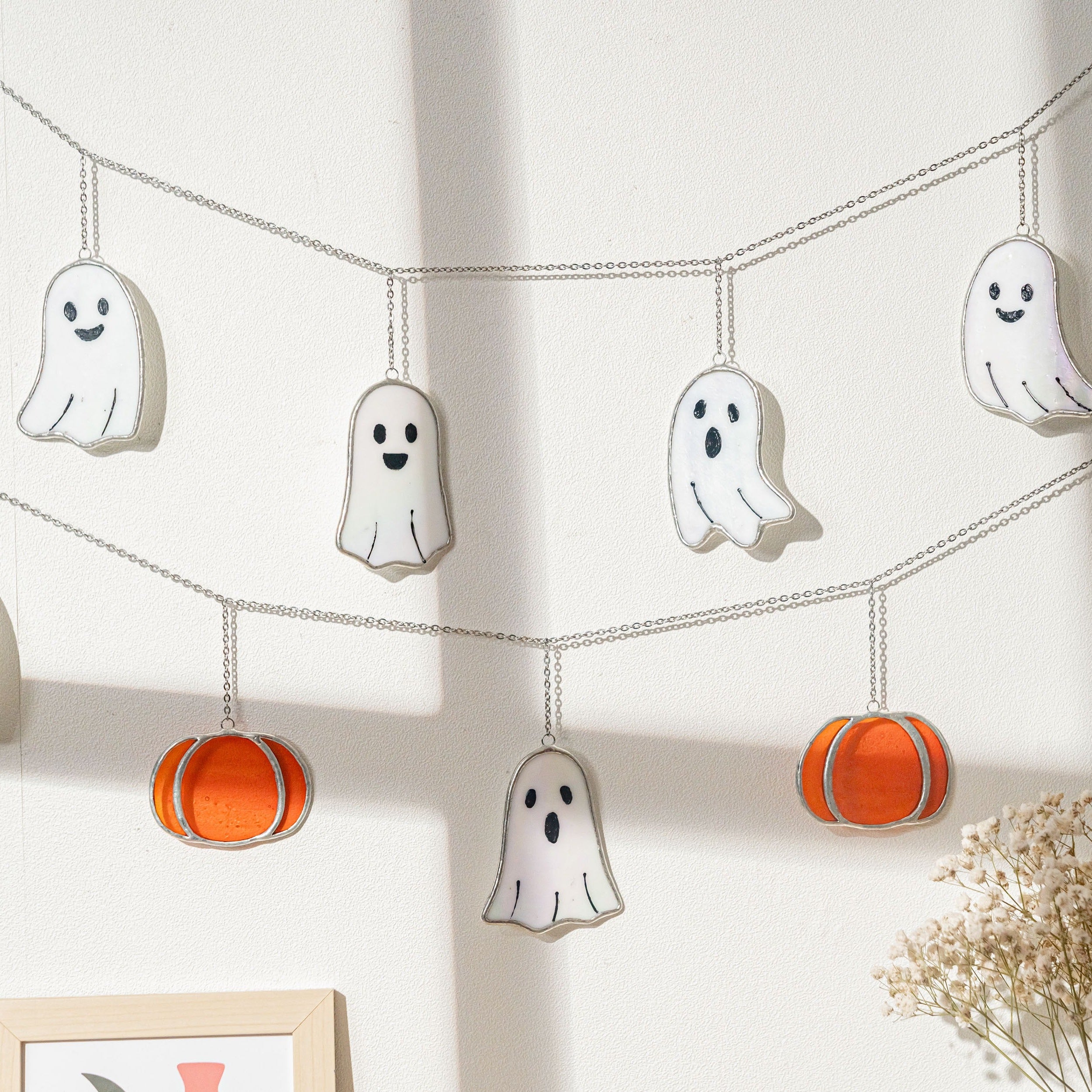 Halloween Ghost Pumpkin Stained Glass Garland for decorations Q14