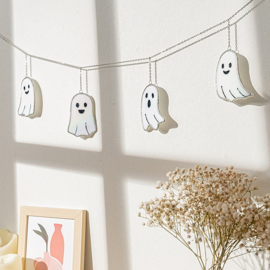 Halloween Ghost Pumpkin Stained Glass Garland for decorations Q14
