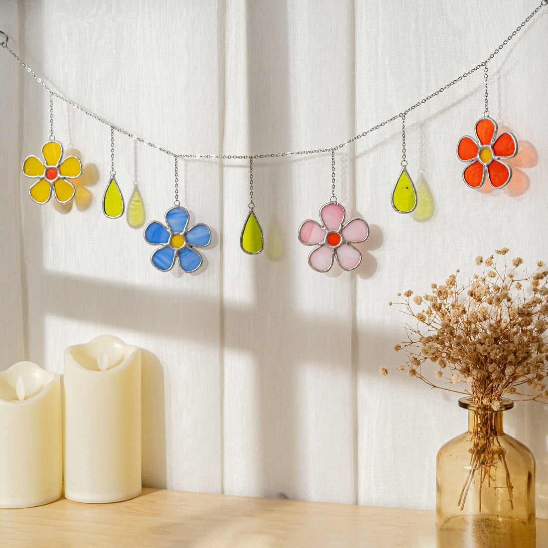 Stained Glass Flower Garland Glass for Suncatcher Stained Glass F97