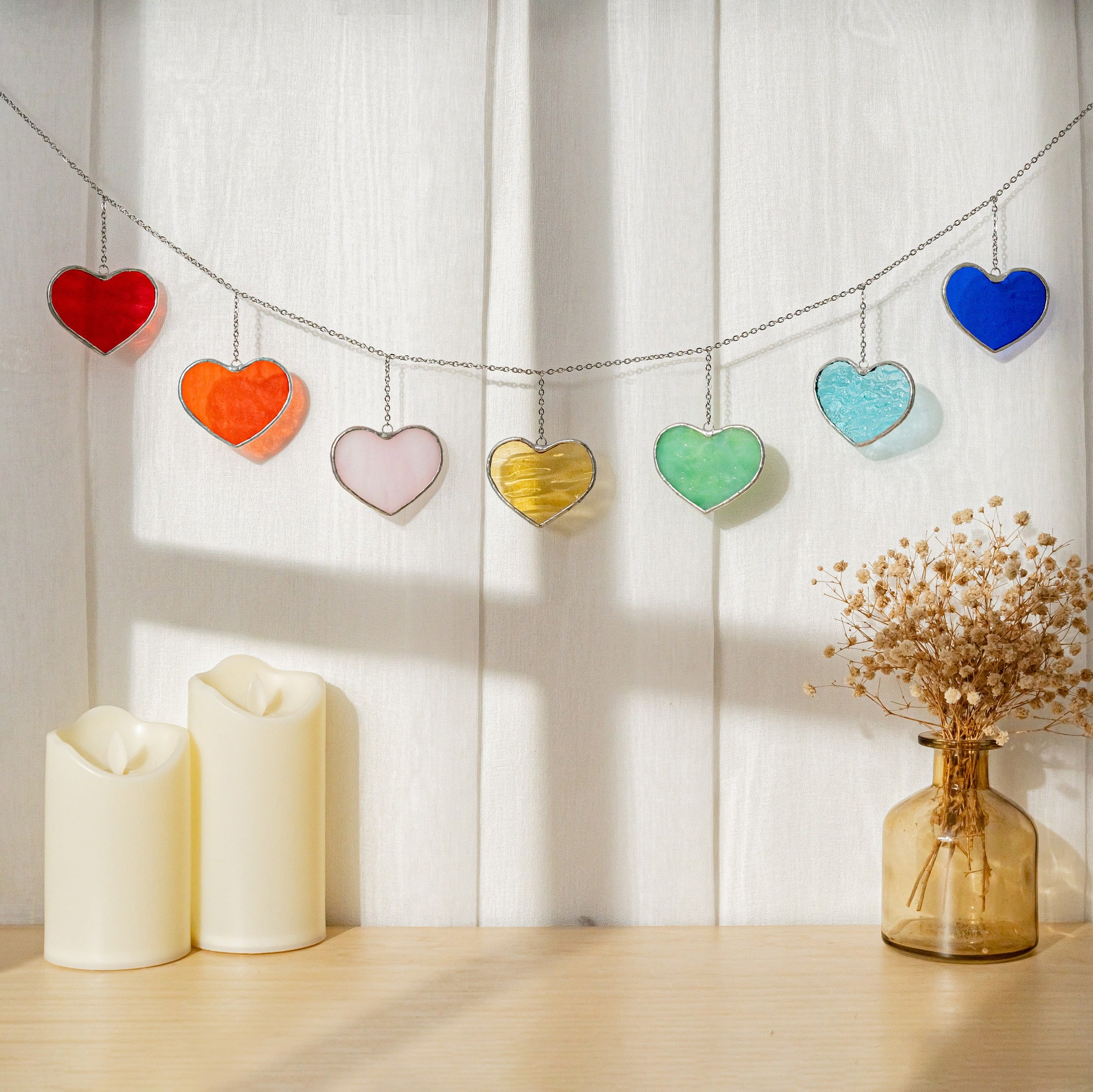 Stained Glass Valentine Heart Garland for Window and Home Decor