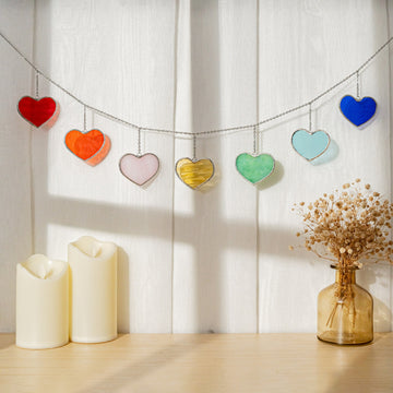 Rainbow Heart Glass Garland Glass for Boho Wall Decor F96
