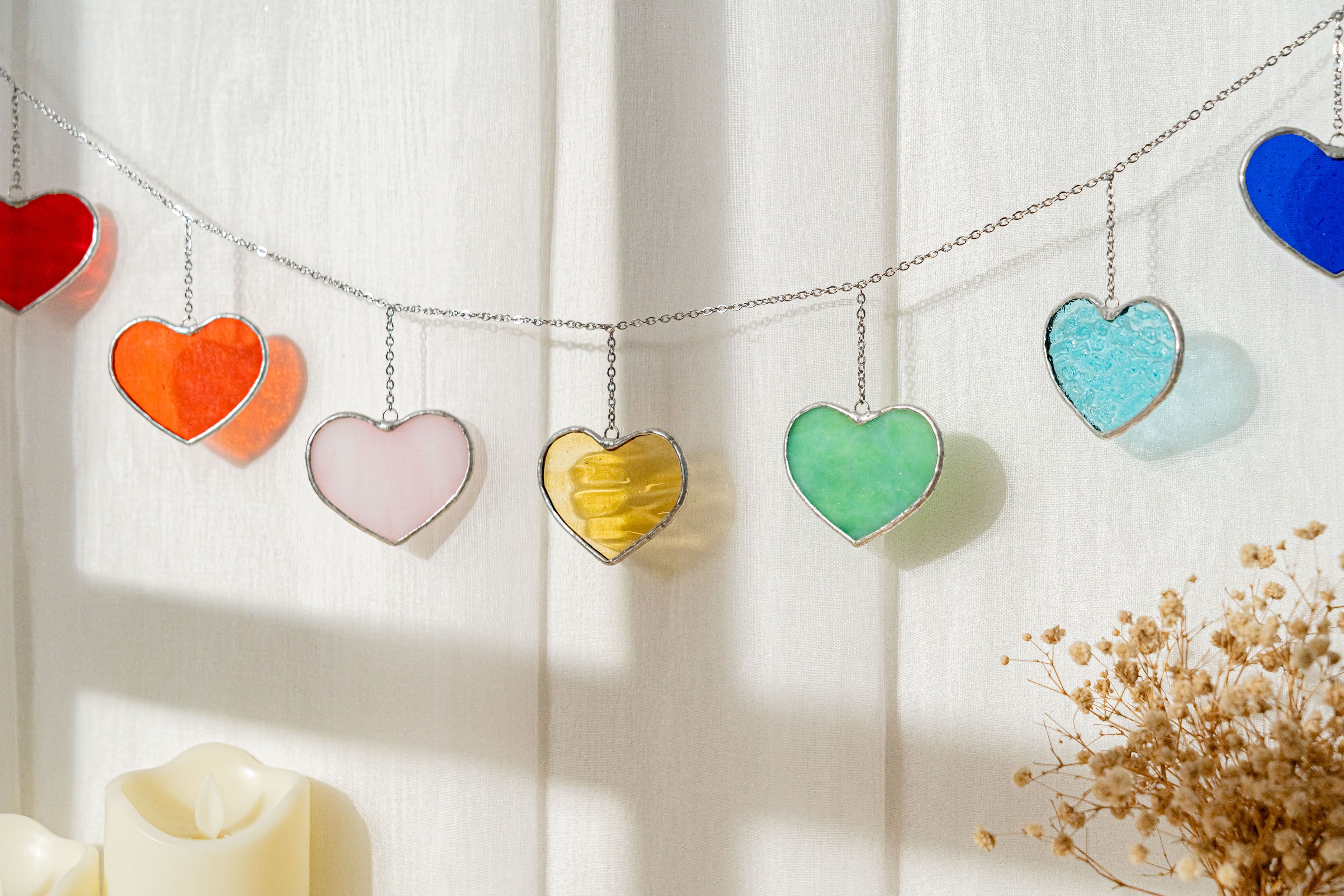 Stained Glass Valentine Heart Garland for Window and Home Decor