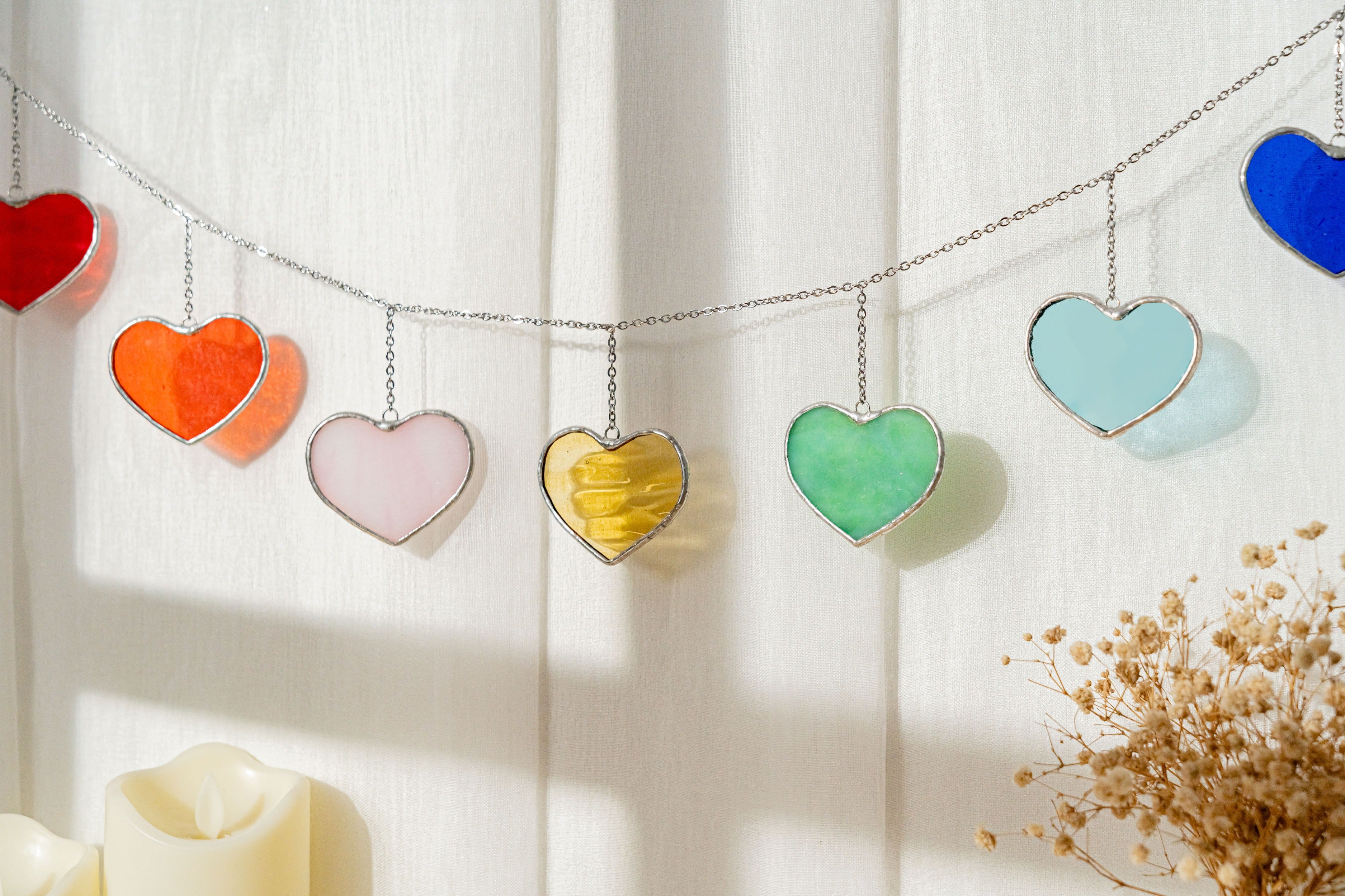 Stained Glass Valentine Heart Garland for Window and Home Decor