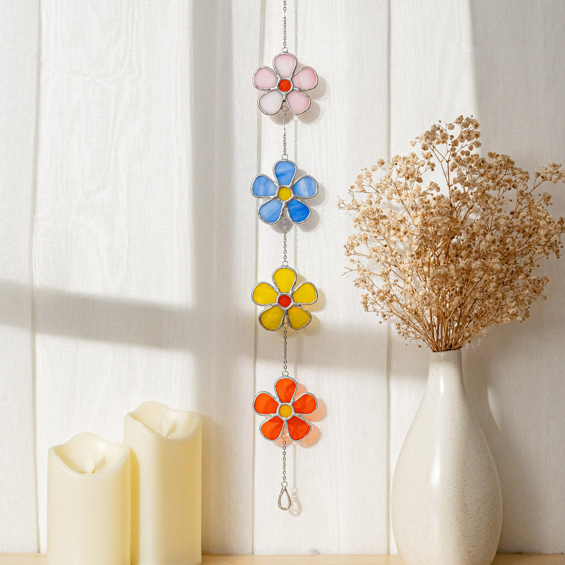 Stained Glass Flower Garland For Colorful Window Decor