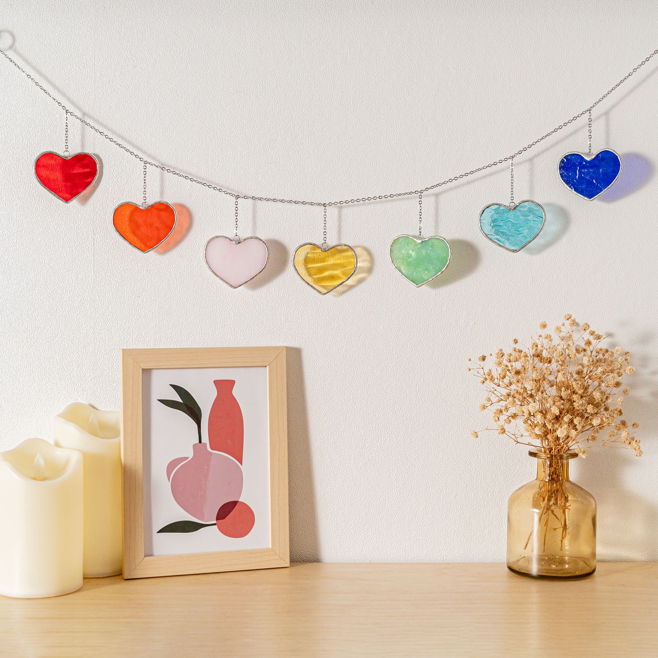 Stained Glass Valentine Heart Garland for Window and Home Decor