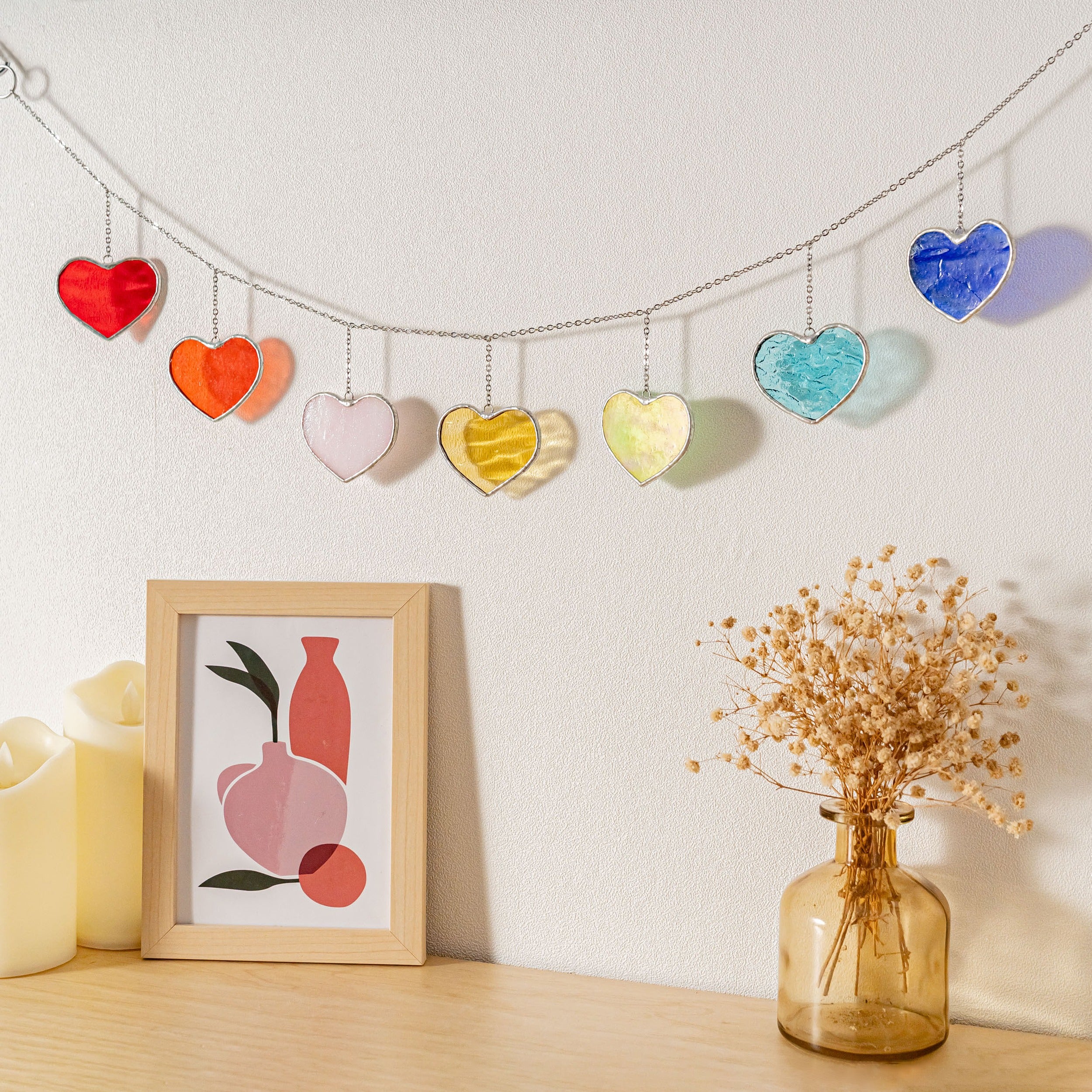 Stained Glass Valentine Heart Garland for Window and Home Decor