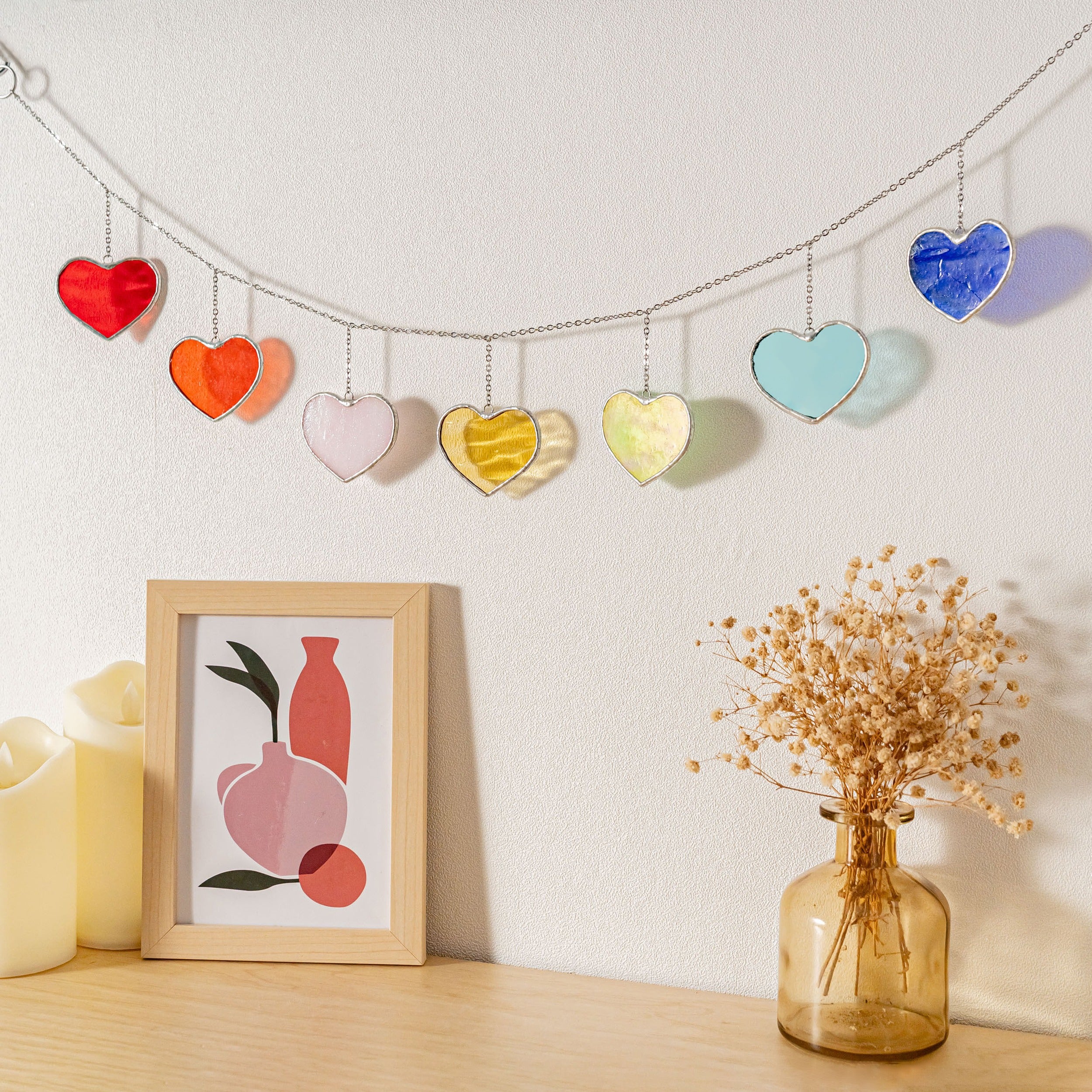 Rainbow Heart Glass Garland Glass for Stained Glass Garland F96