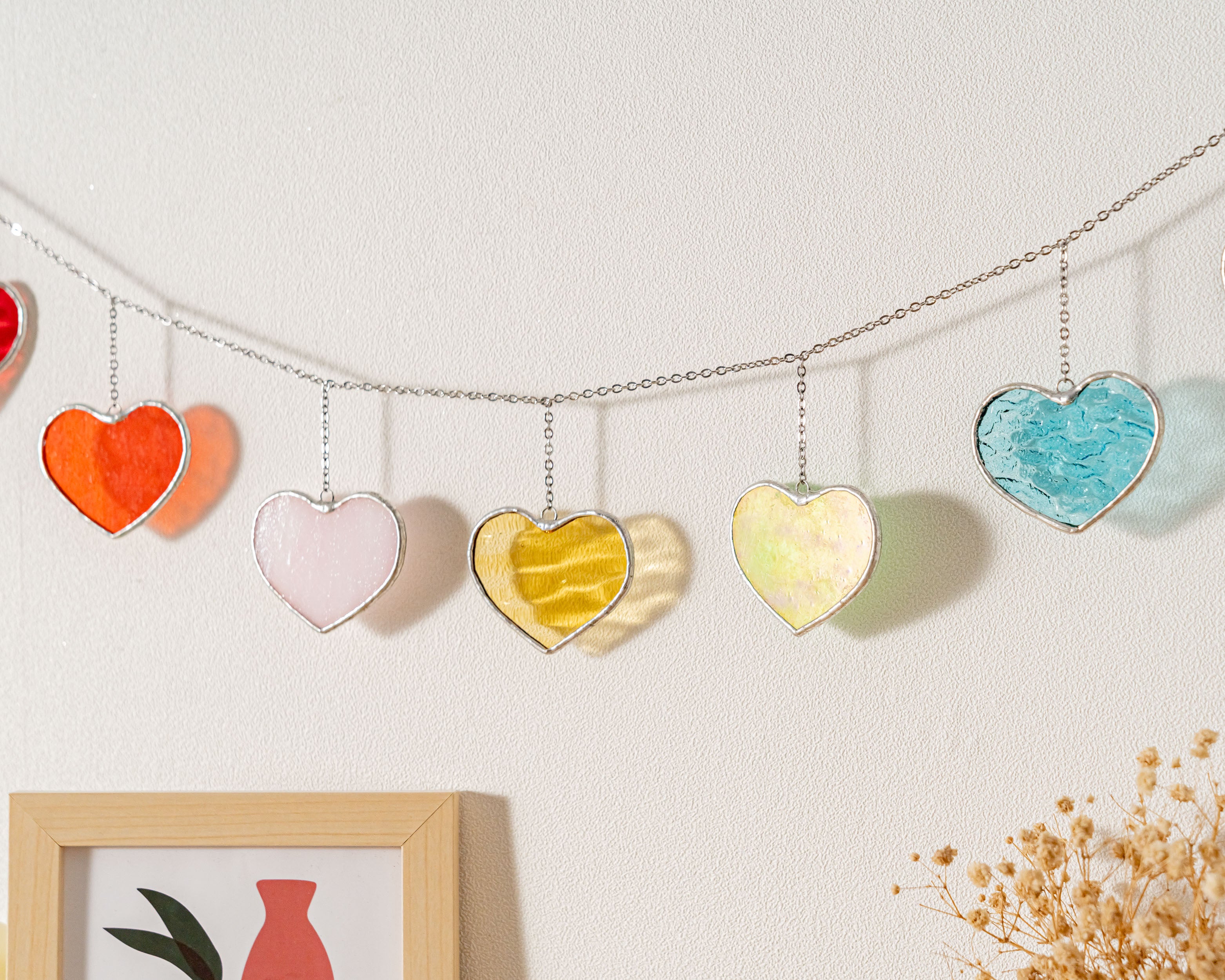 Stained Glass Valentine Heart Garland for Window and Home Decor