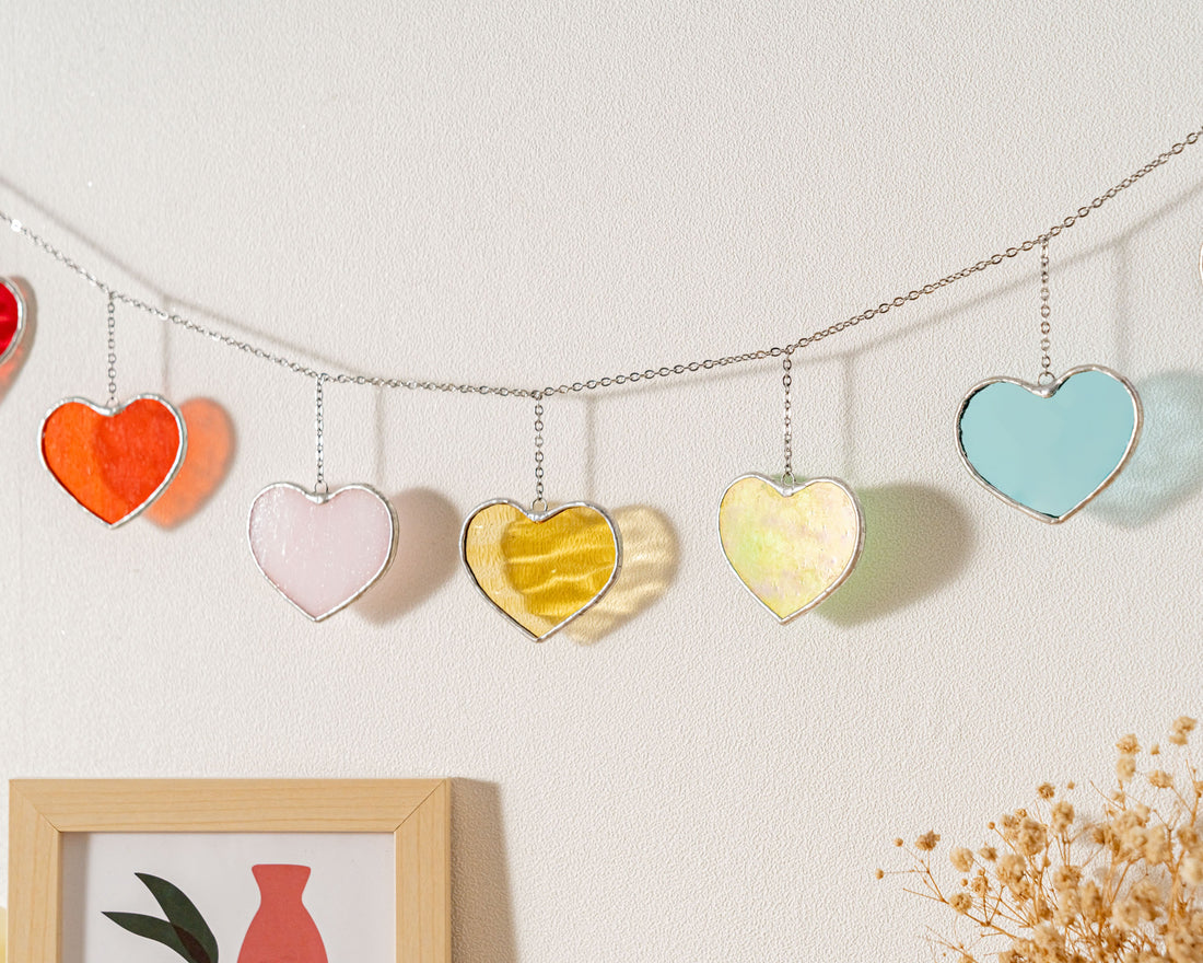 Stained Glass Valentine Heart Garland for Window and Home Decor
