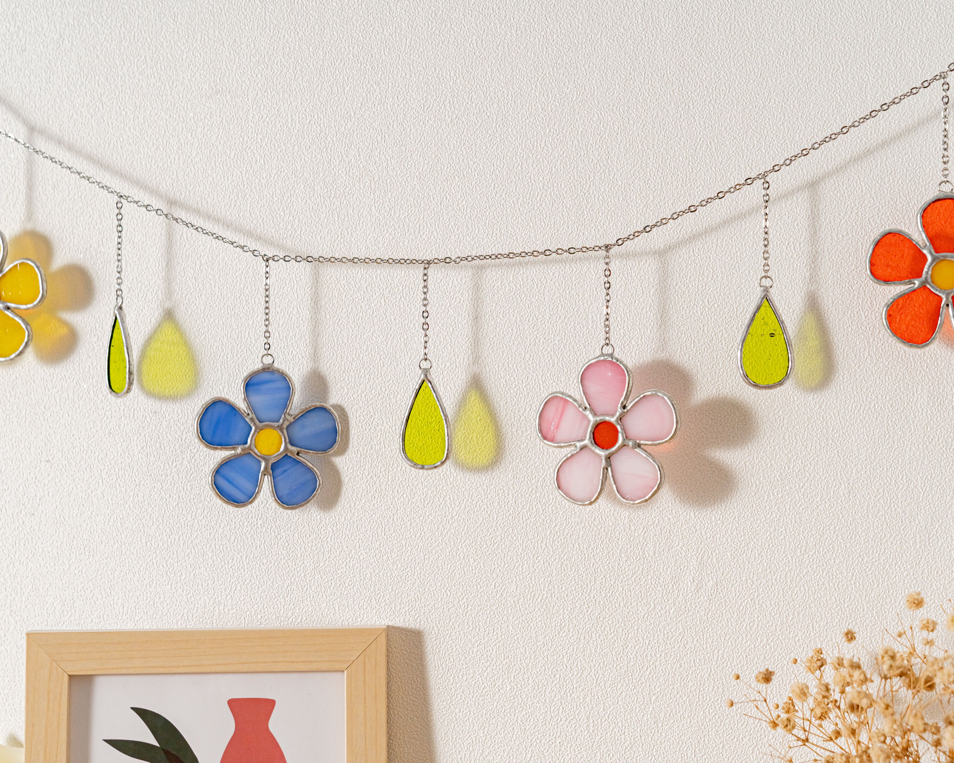 Stained Glass Flower Garland Decor and Boho Window Hanging F97