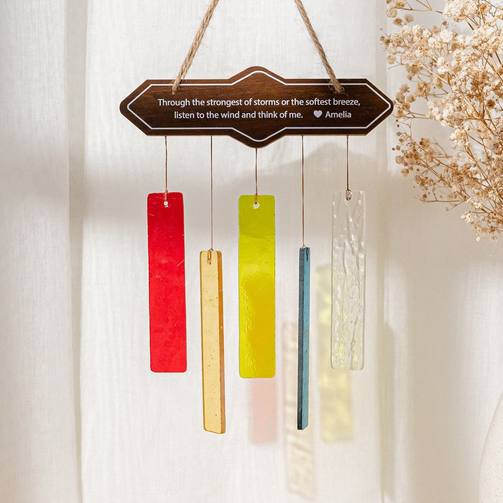 Personalized Stained Glass Wind Chime for Boho and Farmhouse Window Décor