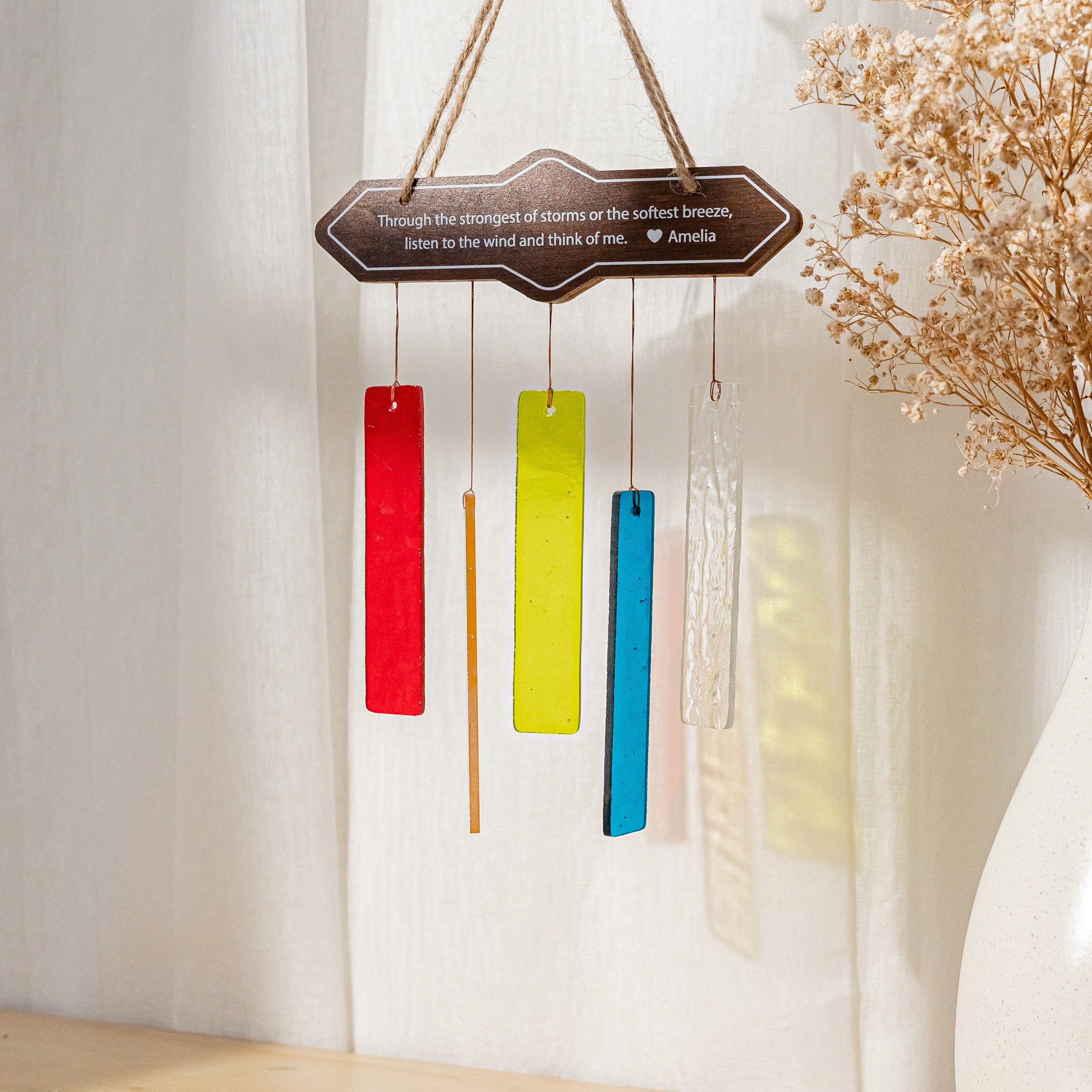 Personalized Stained Glass Wind Chime for Boho and Farmhouse Window Décor