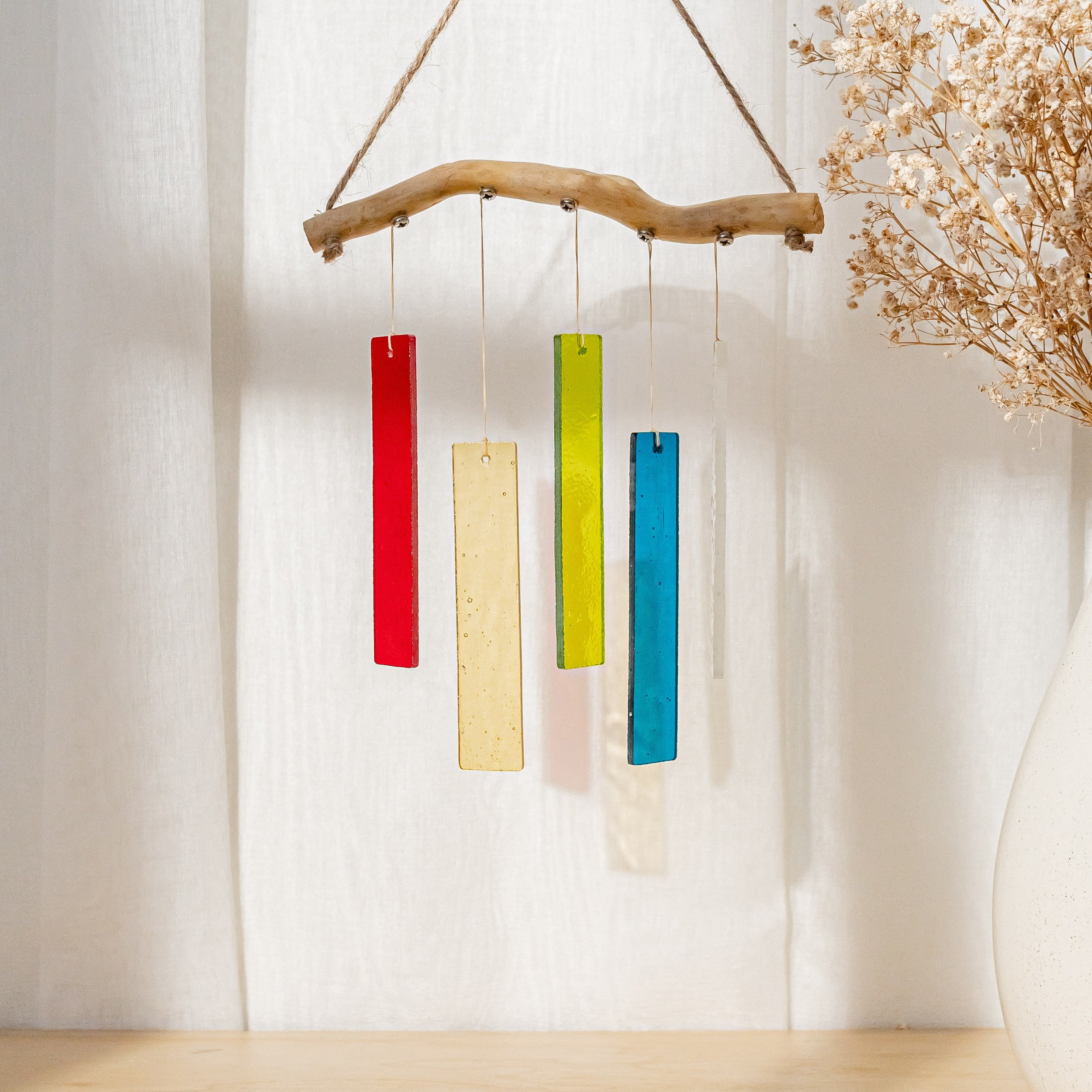 Boho Farmhouse Stained Glass Wind Chime for Window Decor