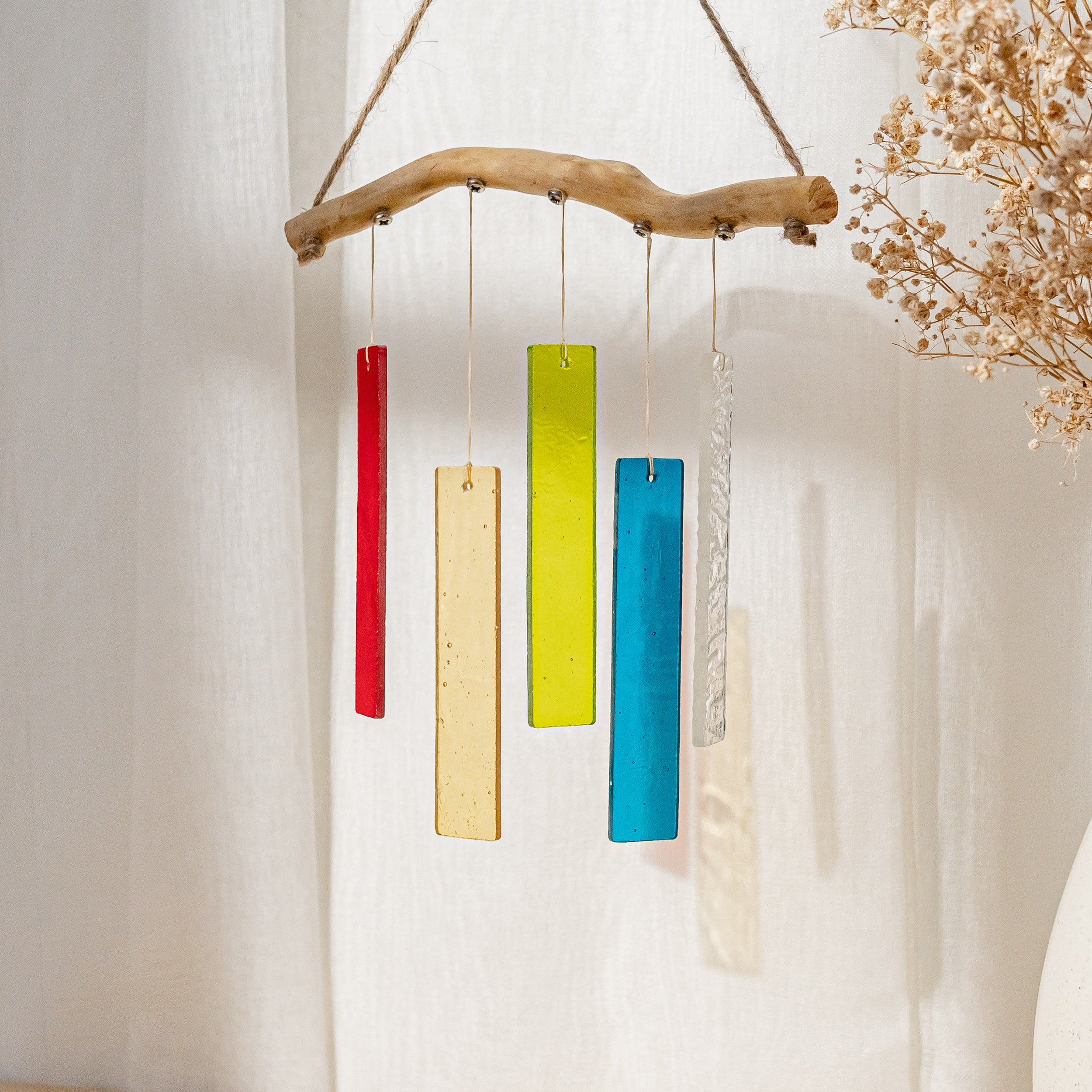 Boho Farmhouse Stained Glass Wind Chime for Window Decoration