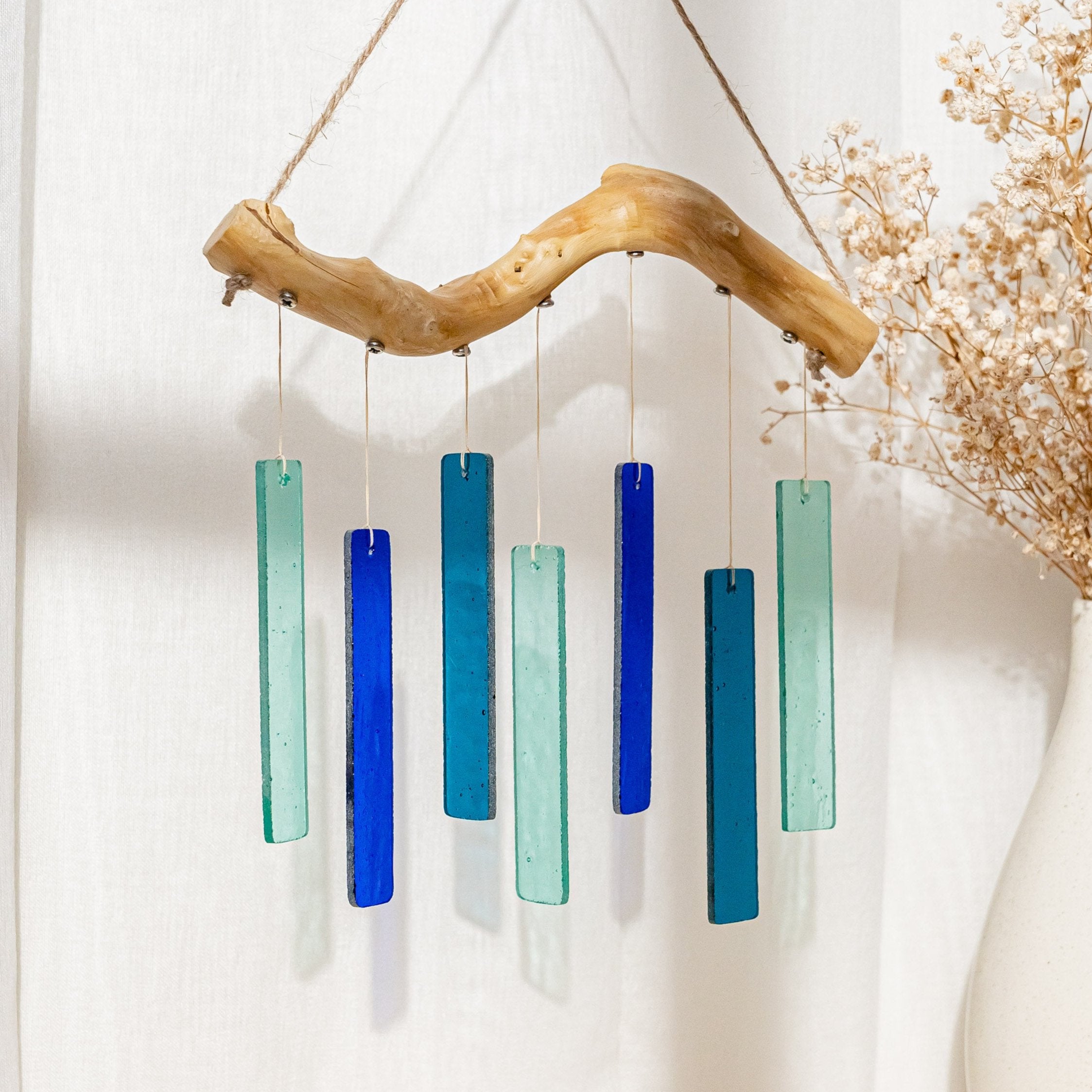 Boho Farmhouse Stained Glass Wind Chime for Window Decor