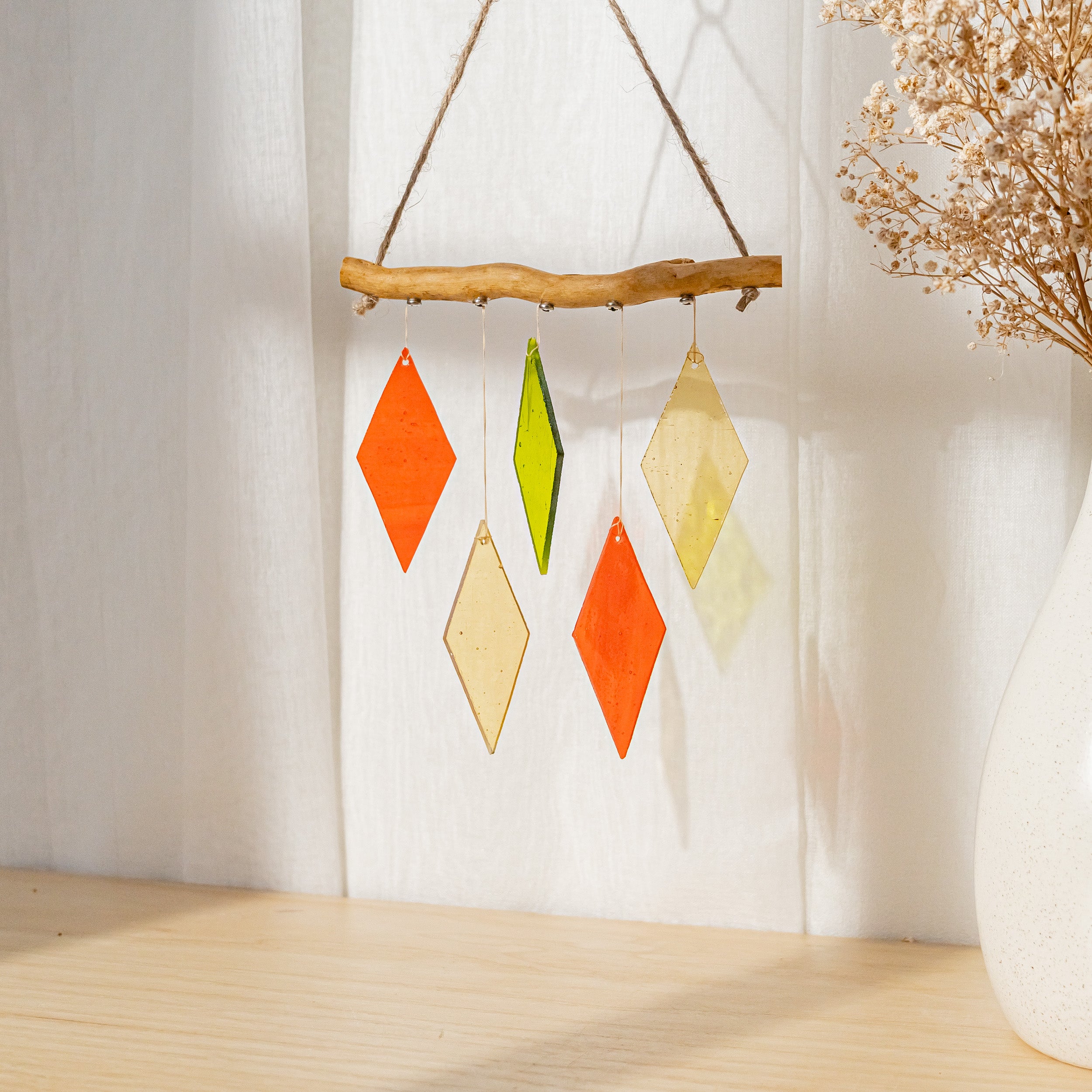 Vibrant Stained Glass Wind Chime for Radiant Window Beauty