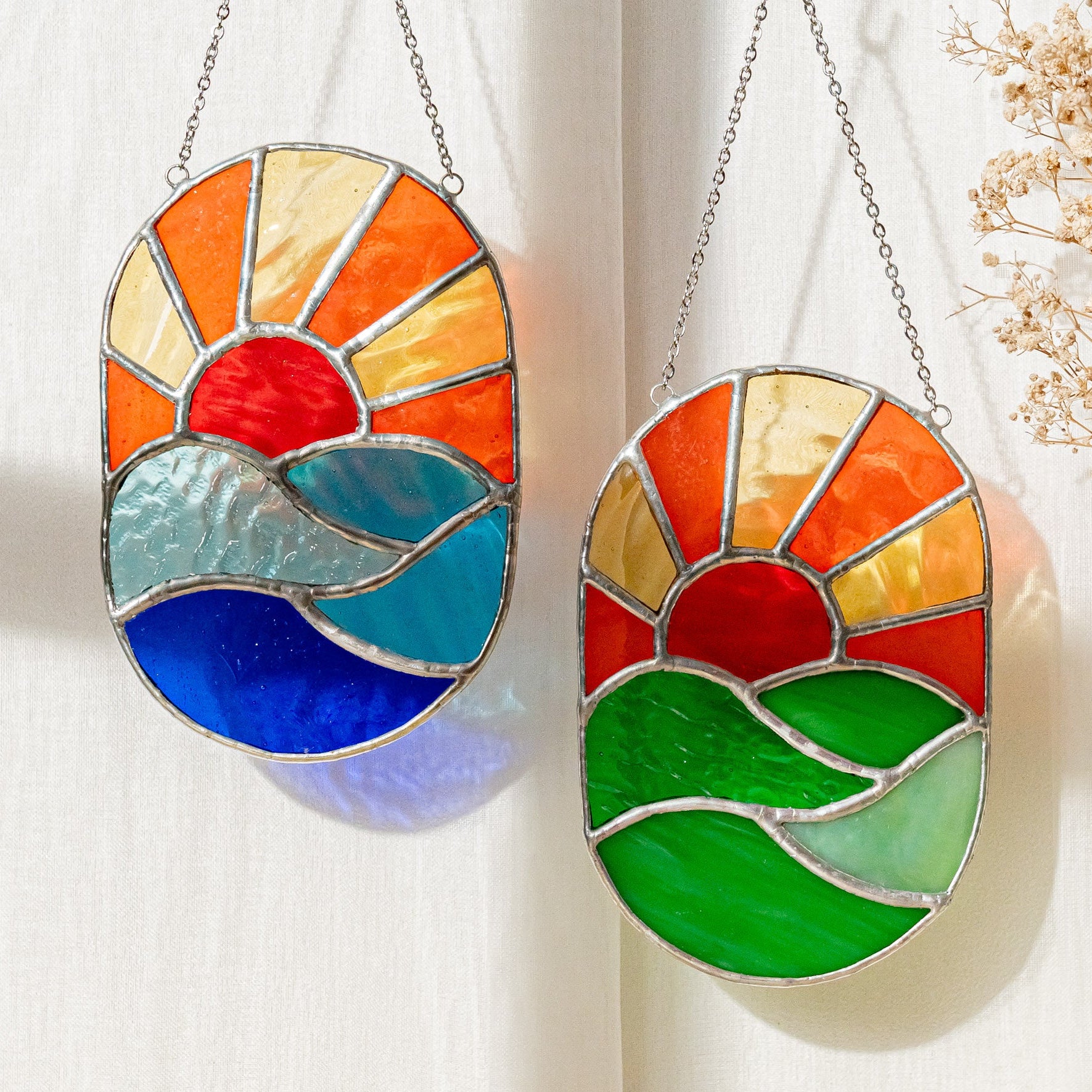 Stained Glass Sun Suncatcher Decorative Accent for Modern Boho Decor F94