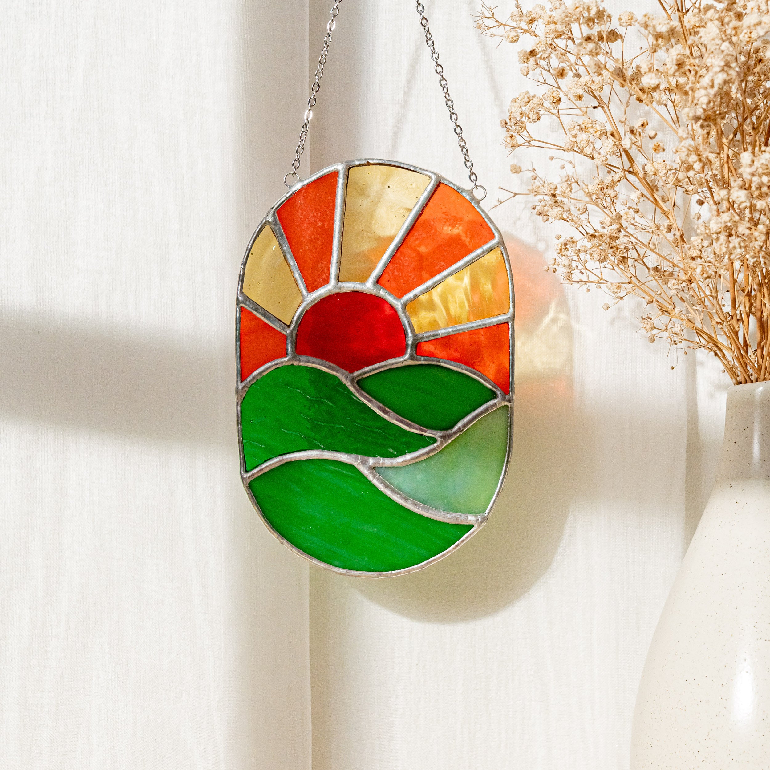 Stained Glass Sun Suncatcher Decorative Accent for Modern Boho Decor F94