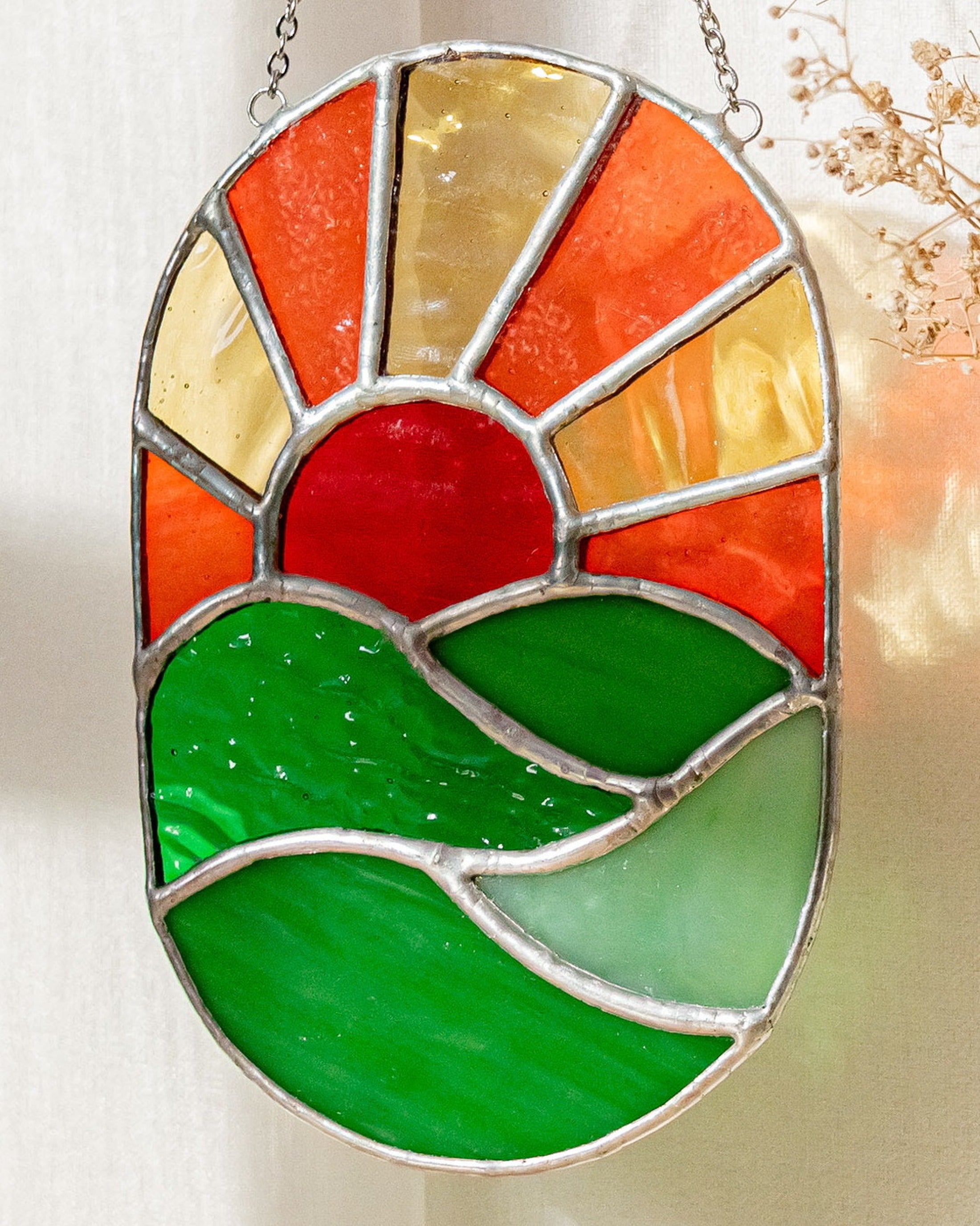 Stained Glass Sun Suncatcher Decorative Accent for Modern Boho Decor F94