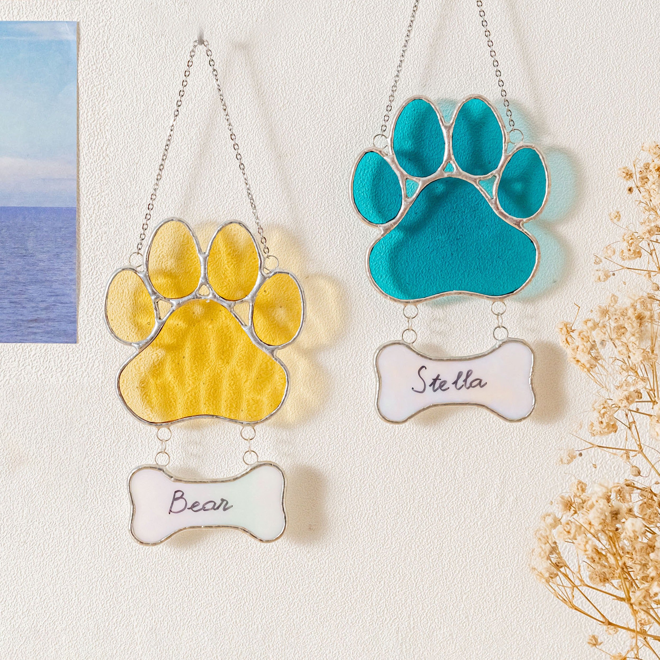 Stained Glass Pet Paw Suncatcher for Pet memorial gift, glass Q19