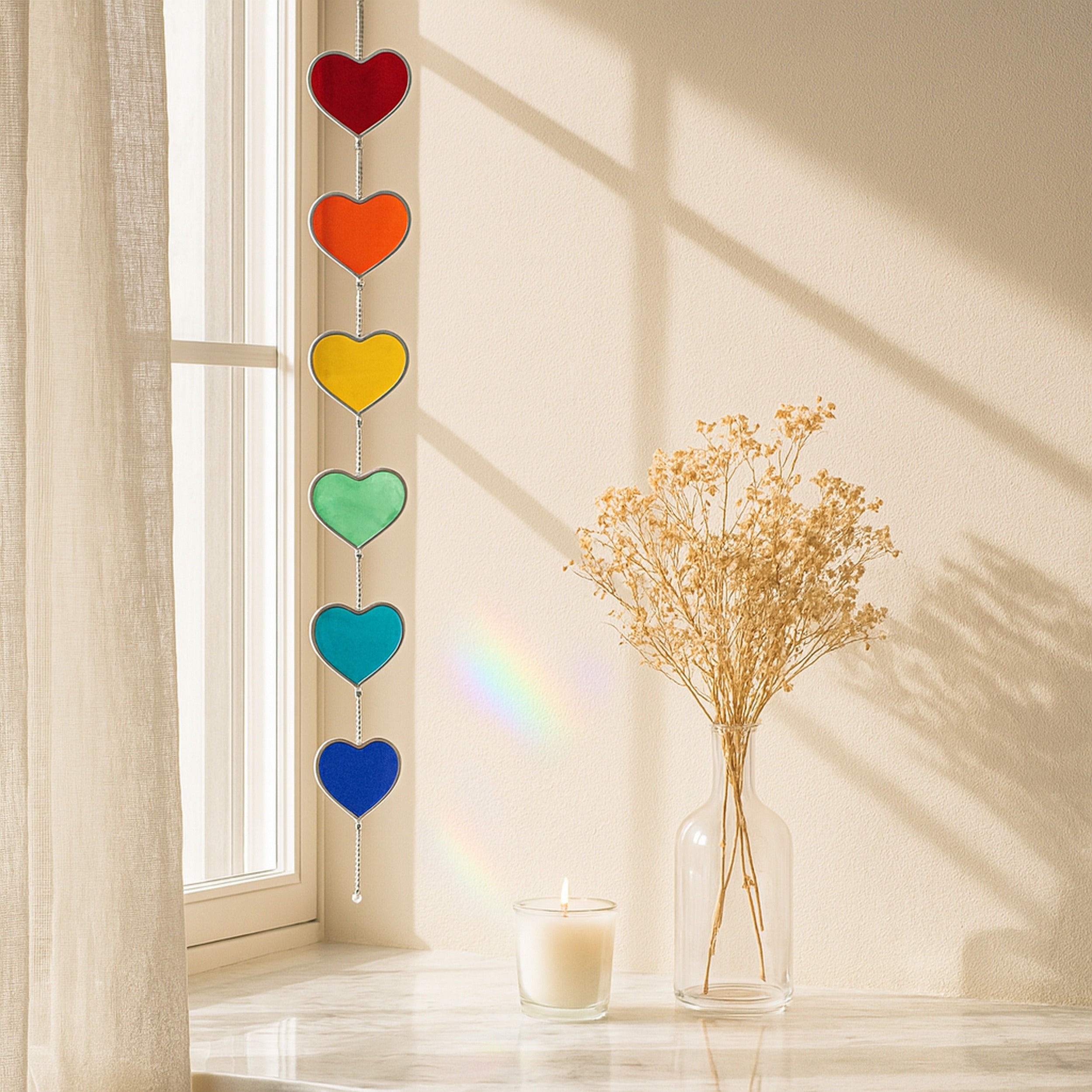 Rainbow Heart Glass Garland Decor and Window Decor Q06