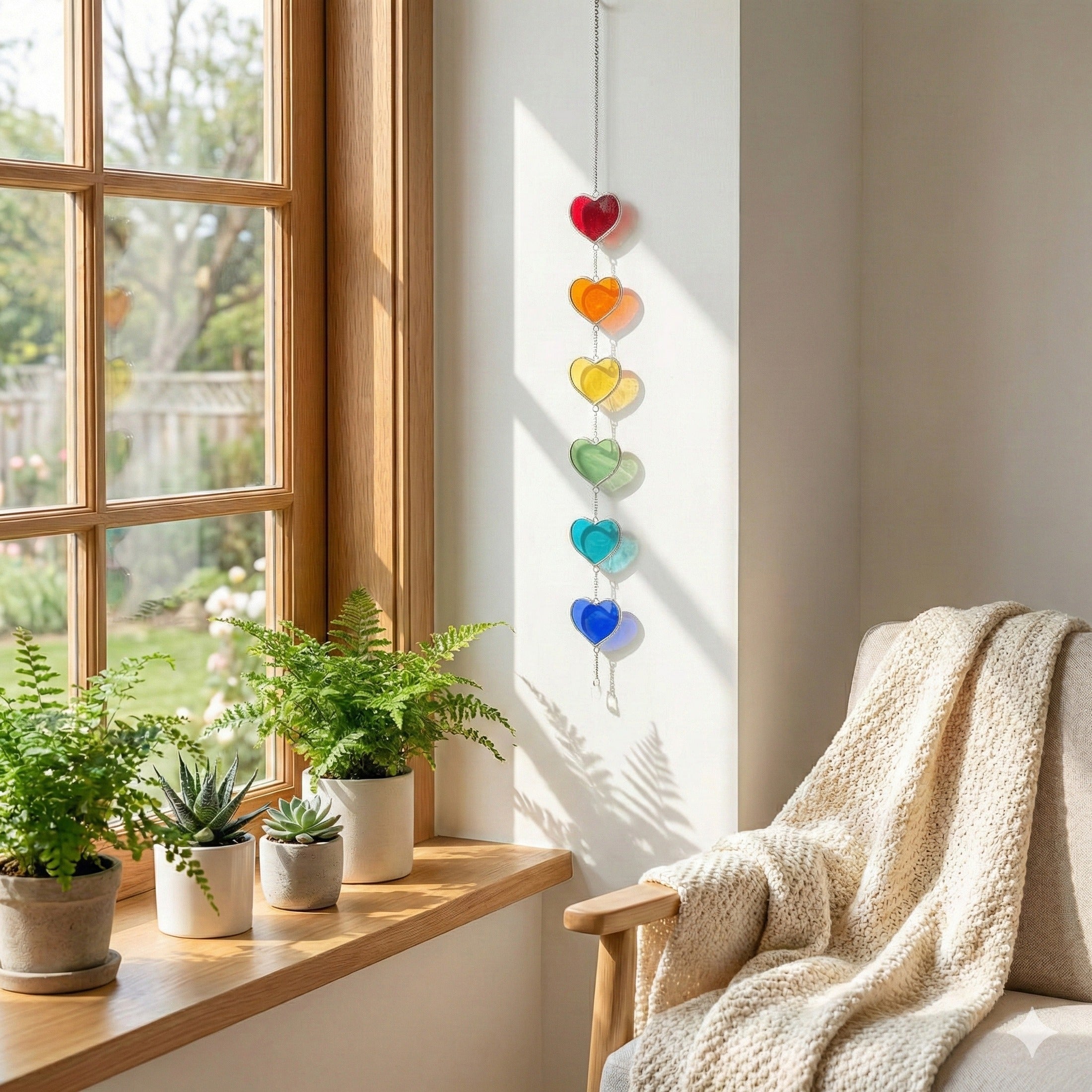 Rainbow Heart Glass Garland Decor and Window Decor Q06