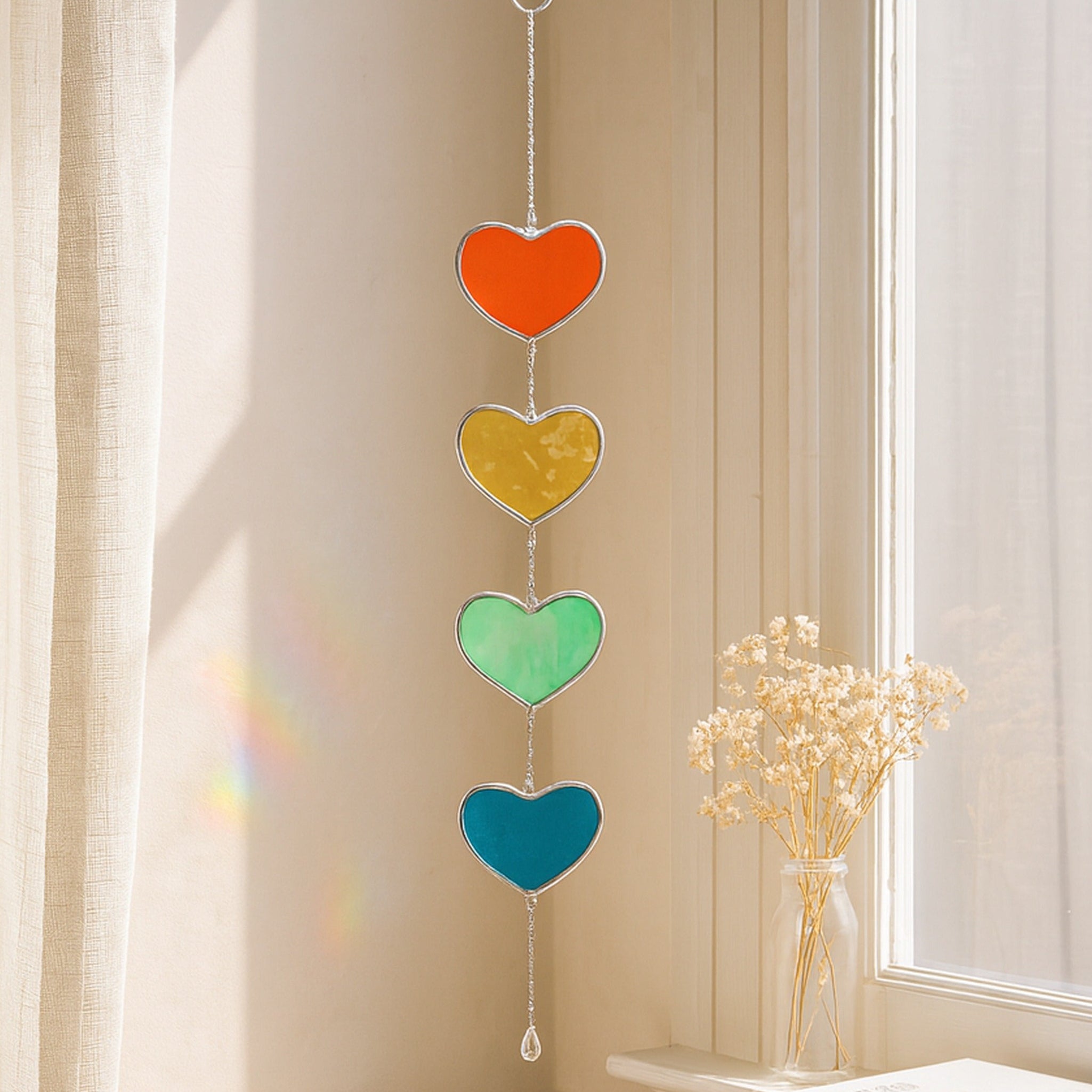 Rainbow Heart Glass Garland Decor and Window Decor Q06
