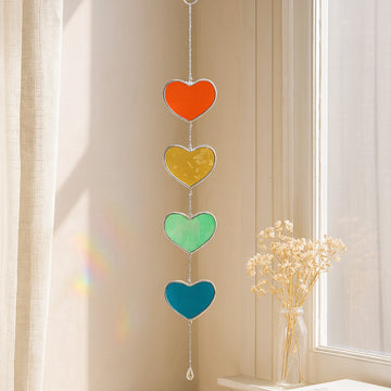 Rainbow Heart Glass Garland Decor and Window Decor Q06