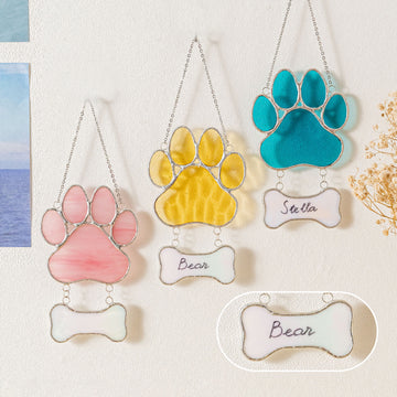 Stained Glass Pet Paw Suncatcher for Memorial pet keepsake, art Q19