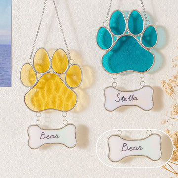Stained Glass Pet Paw Suncatcher for Pet memorial gift, glass Q19