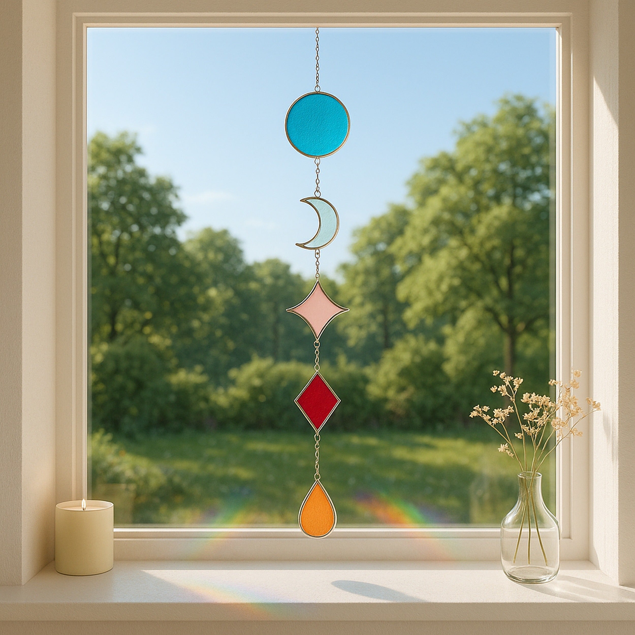 Stained Glass Garland Suncatcher for Glass wall decor, art Q21