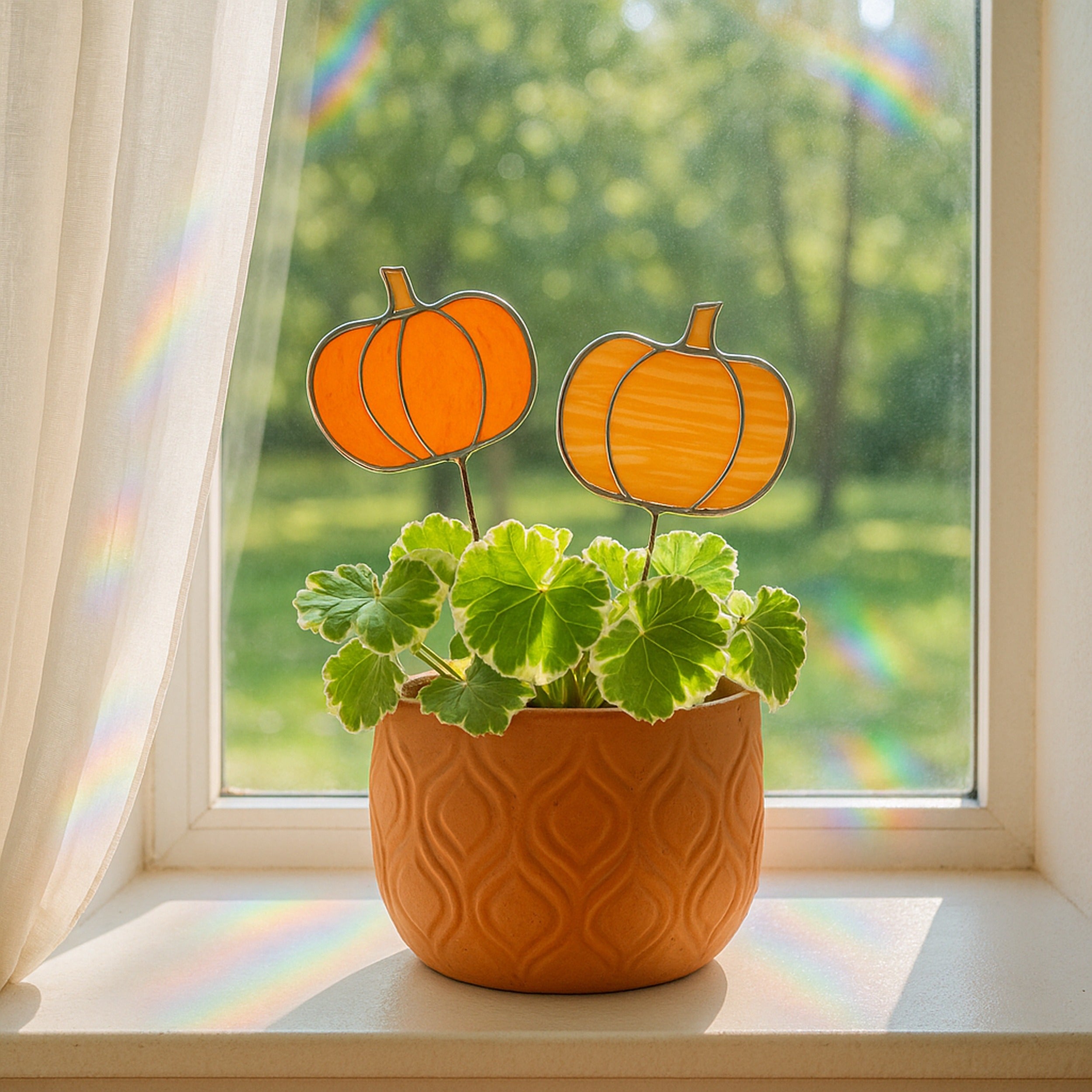 Stained Glass Pumpkin Garden Stakes for Plant support stakes Q23