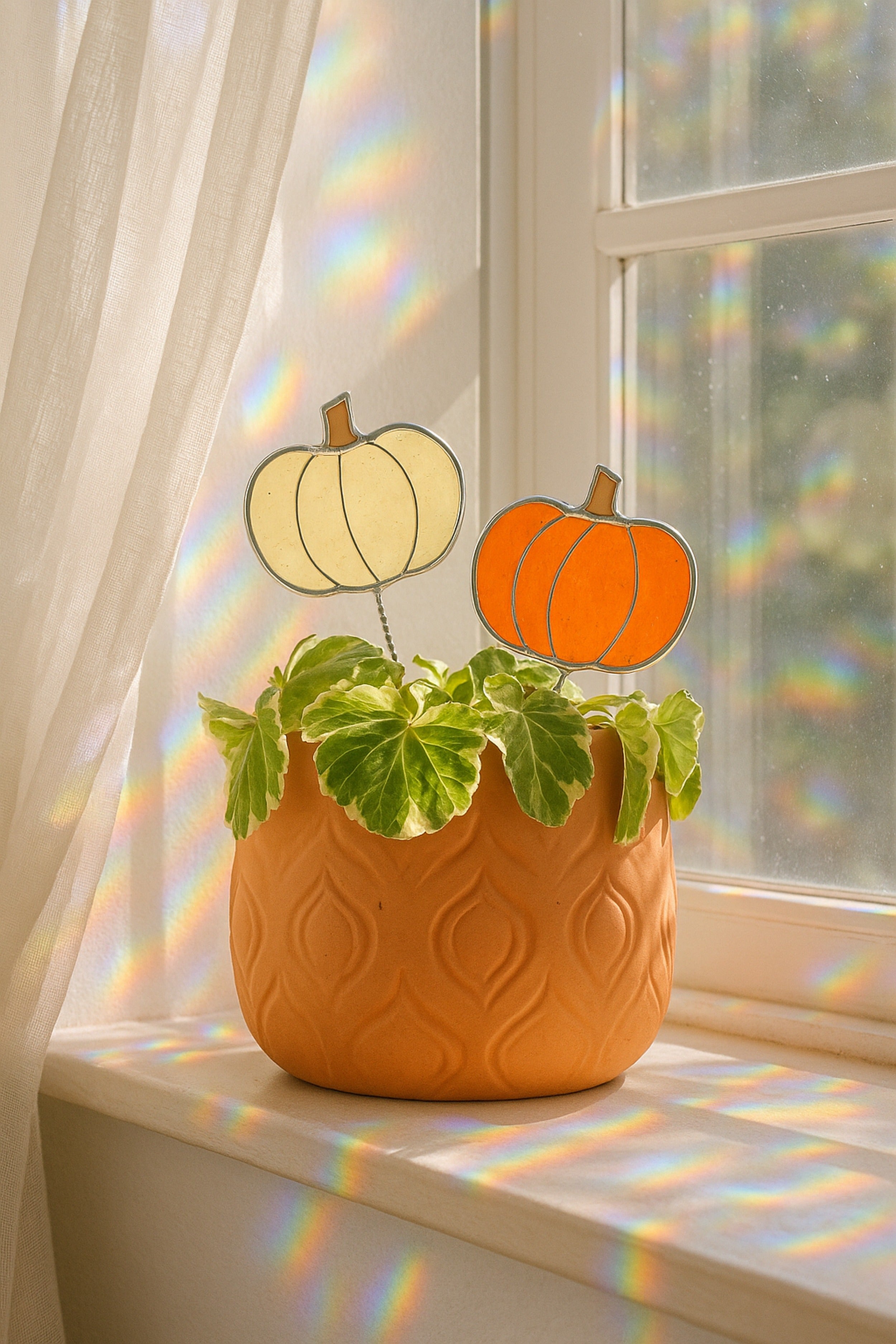 Stained Glass Pumpkin Garden Stakes for Plant support stakes Q23