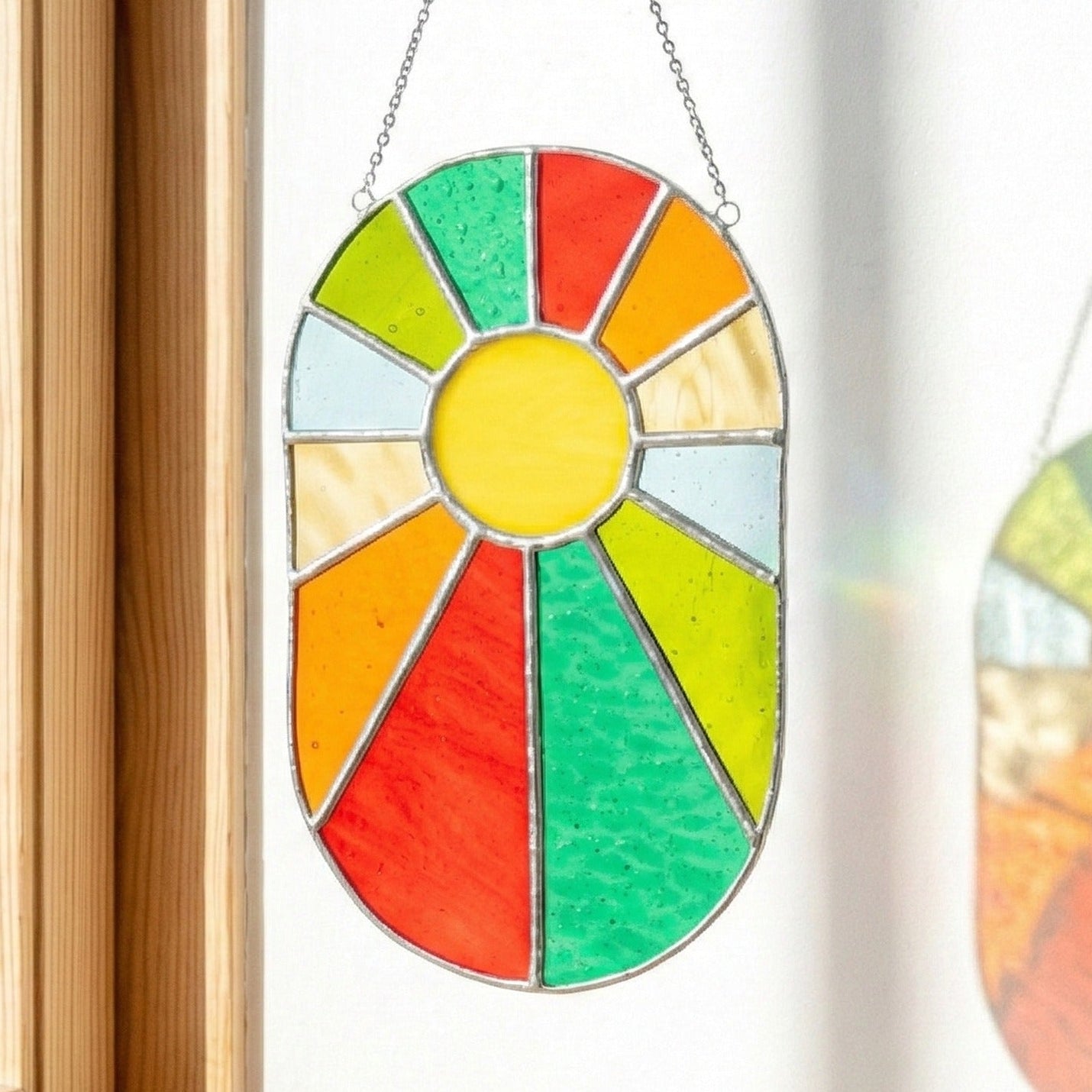 Rainbow Suncatcher Stained Glass, Modern stained glass wall art Q25