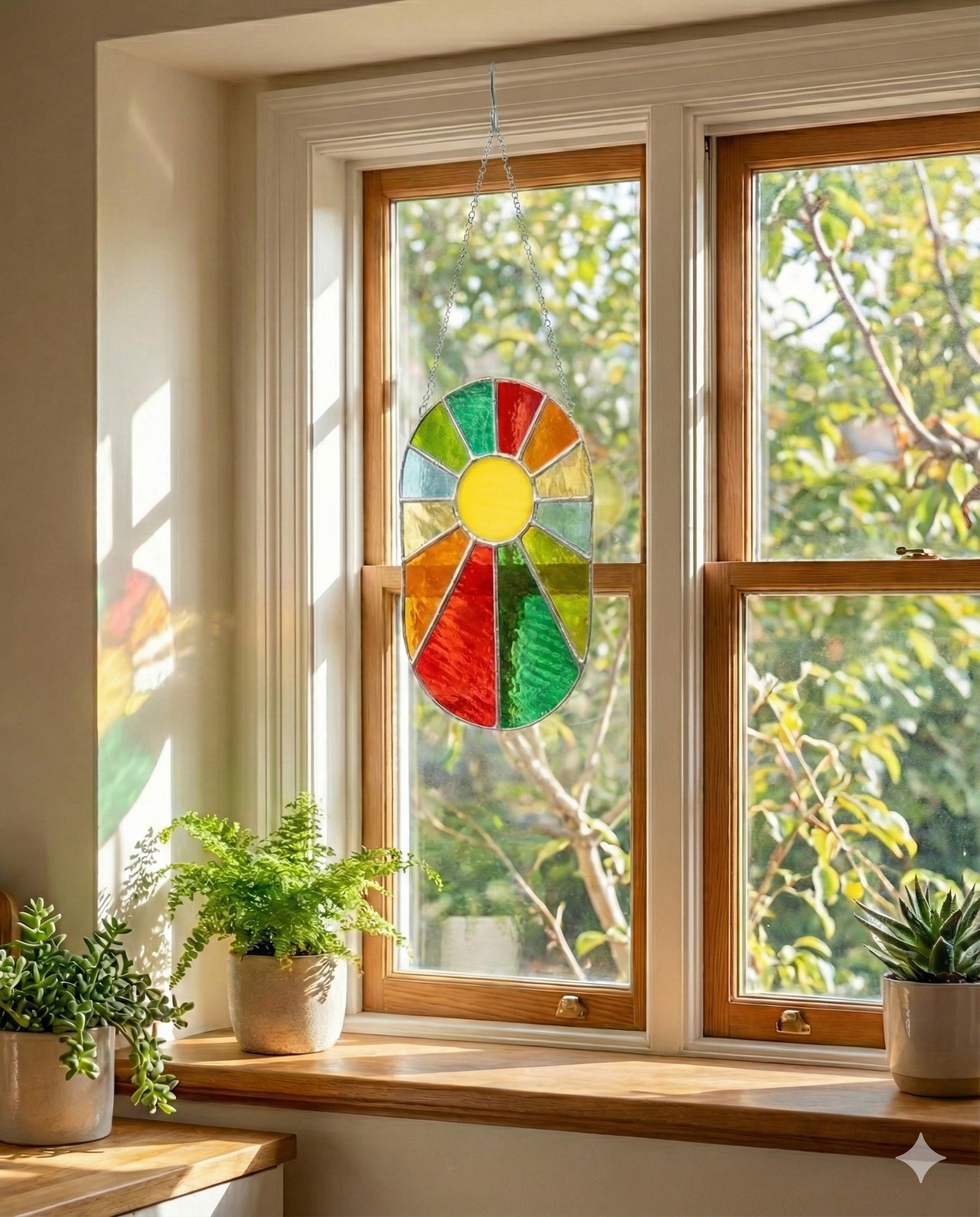 Rainbow Suncatcher Stained Glass, Modern stained glass wall art Q25