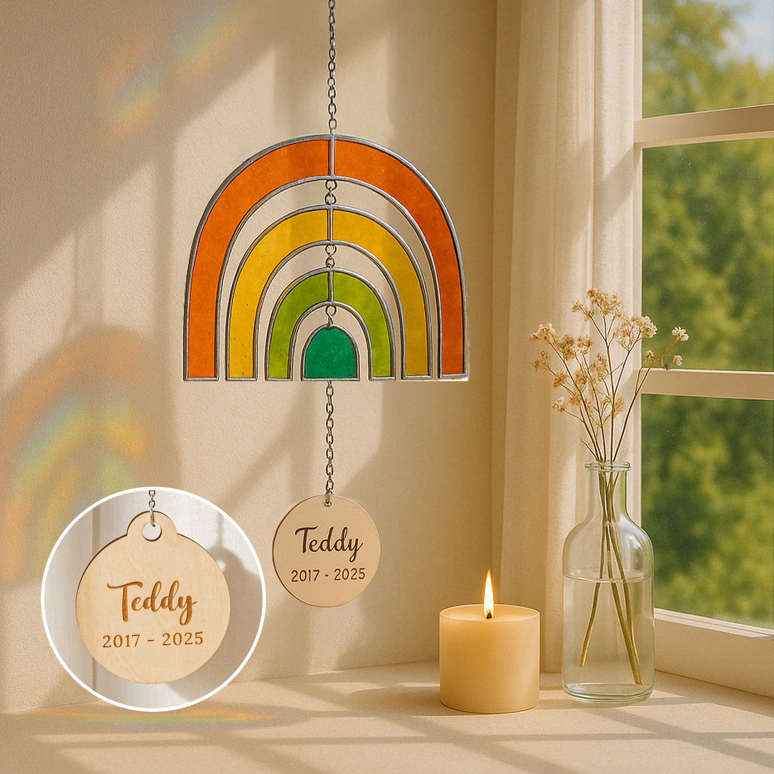 Stained Glass Pet Memorial Rainbow Suncatcher and Keepsake Glass Art Q13