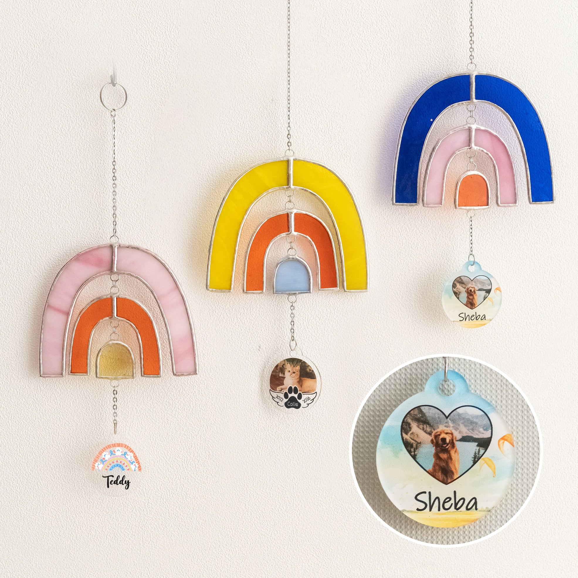 Personalized Rainbow Pet Memorial Stained Glass Suncatcher for Pet Loss Gift and Rainbow Window Hanging Q30