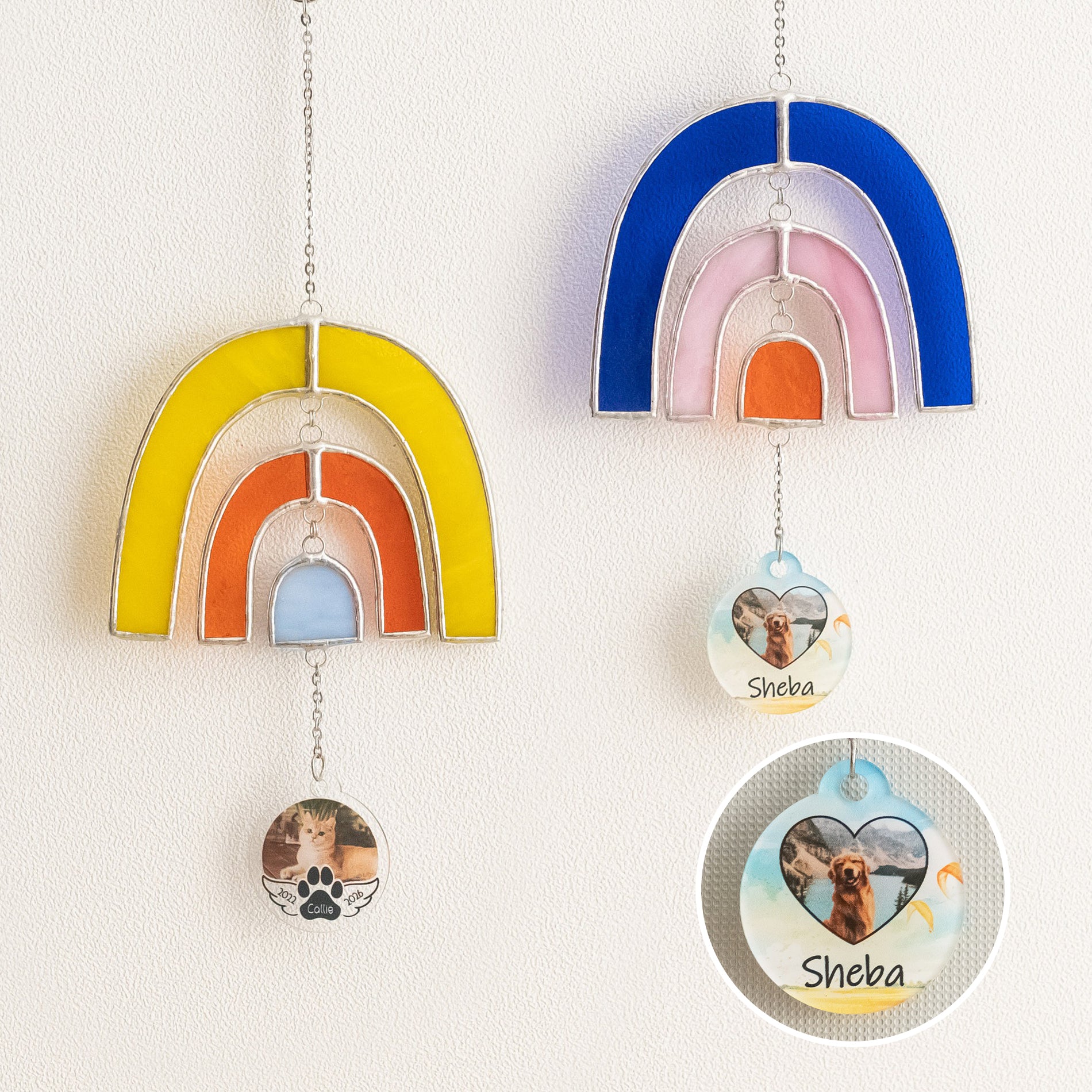 Personalized Rainbow Pet Memorial Stained Glass Suncatcher for Rainbow Pet Decor Q30